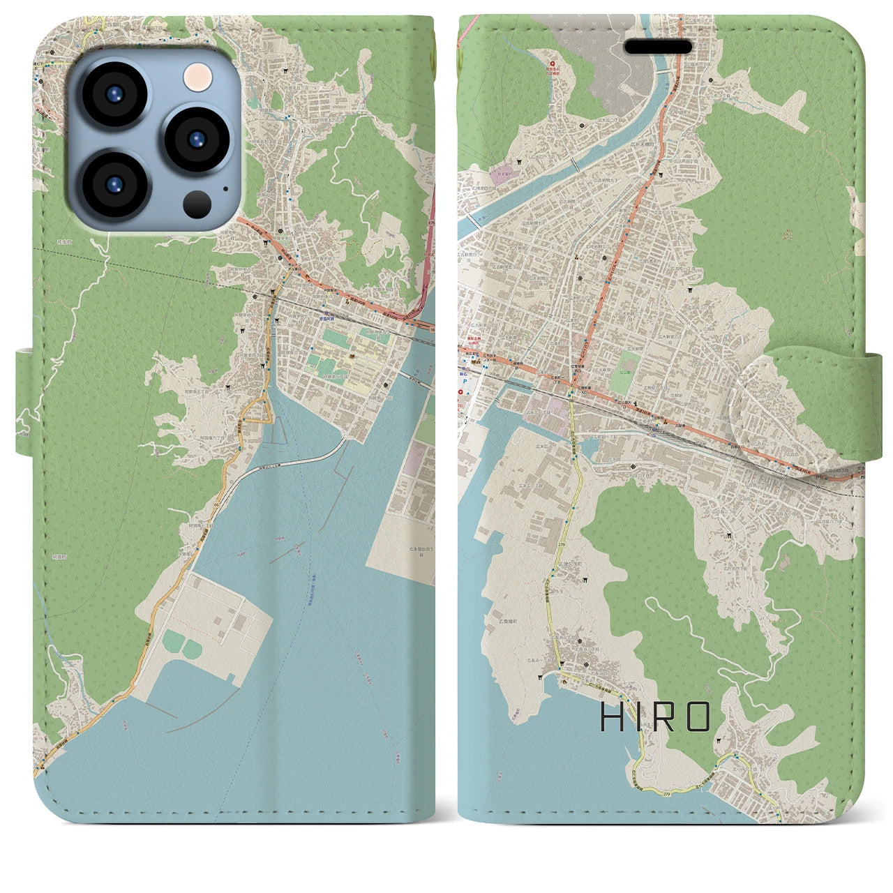 【広(広島県)】地図柄iPhoneケース(手帳タイプ)ナチュラル・iPhone 13 Pro Max 用