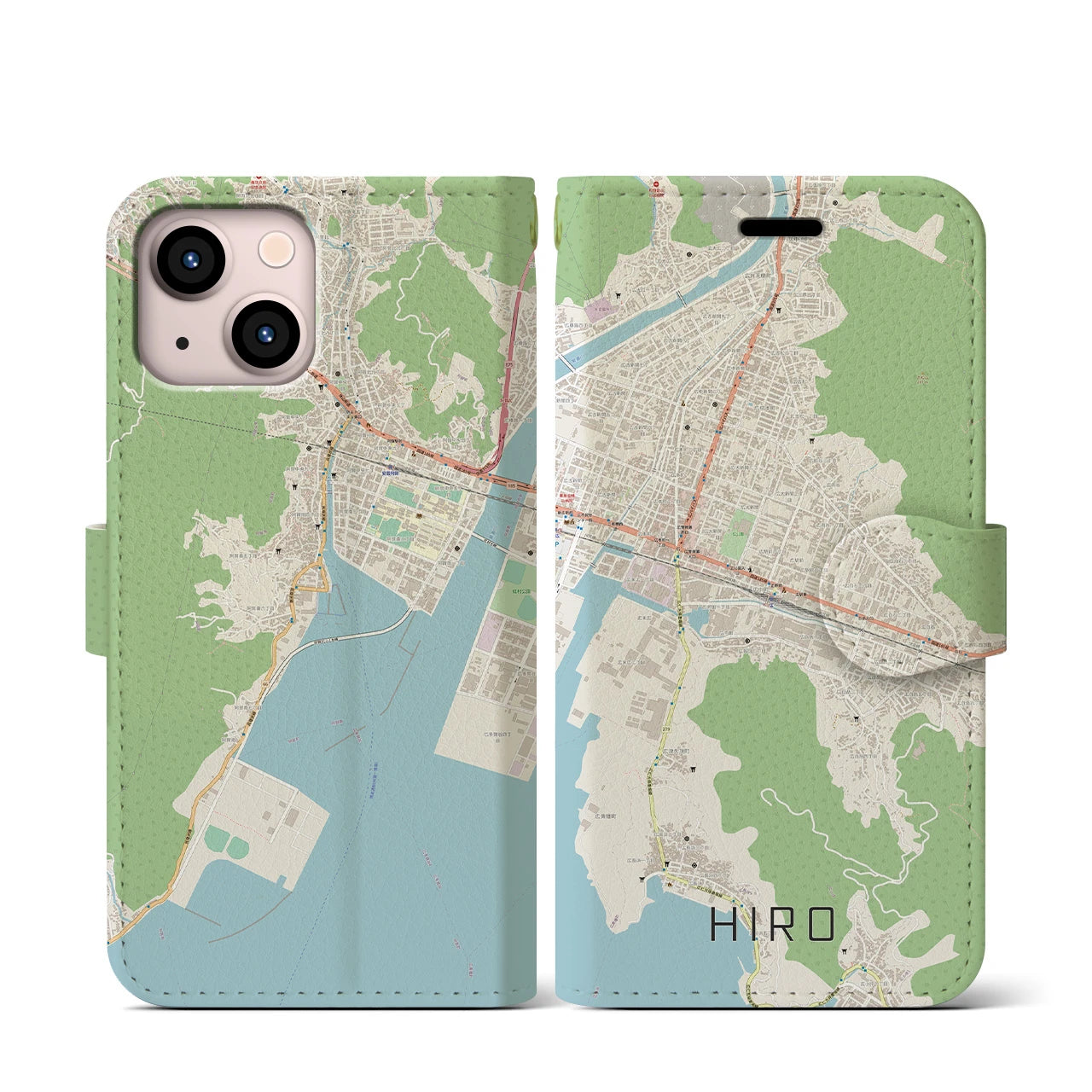 【広(広島県)】地図柄iPhoneケース(手帳タイプ)ナチュラル・iPhone 13 mini 用