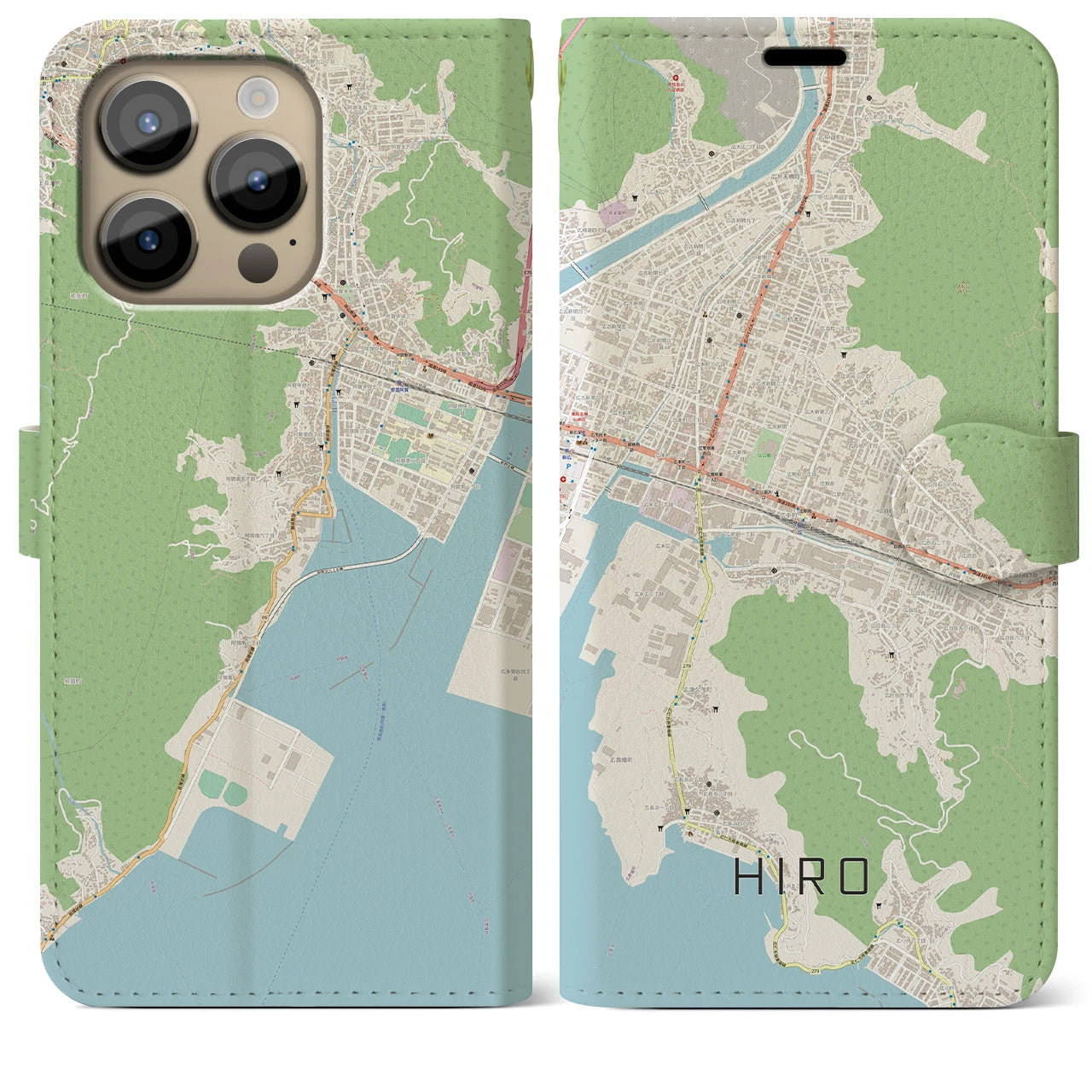 【広(広島県)】地図柄iPhoneケース(手帳タイプ)ナチュラル・iPhone 14 Pro Max 用