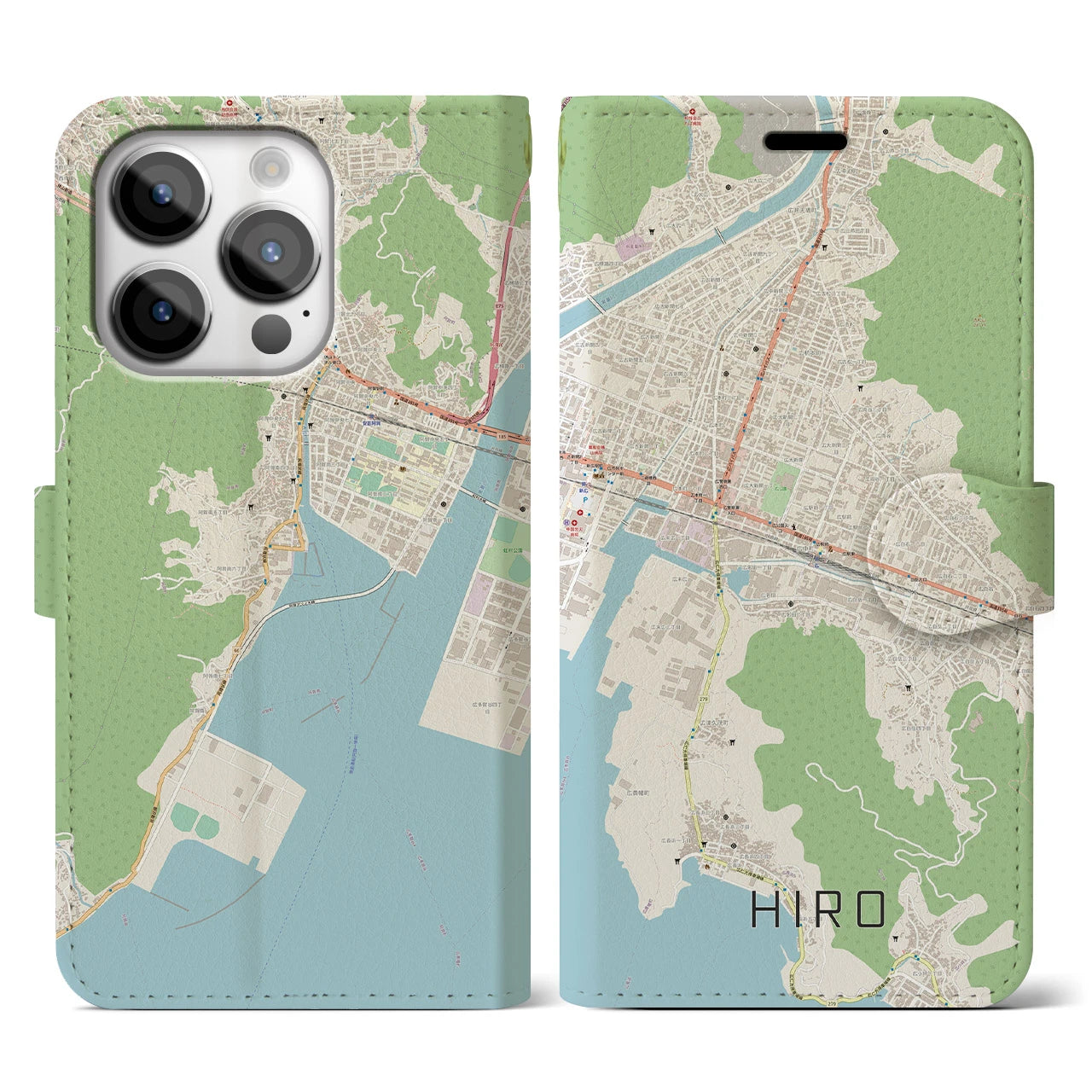 【広(広島県)】地図柄iPhoneケース(手帳タイプ)ナチュラル・iPhone 14 Pro 用