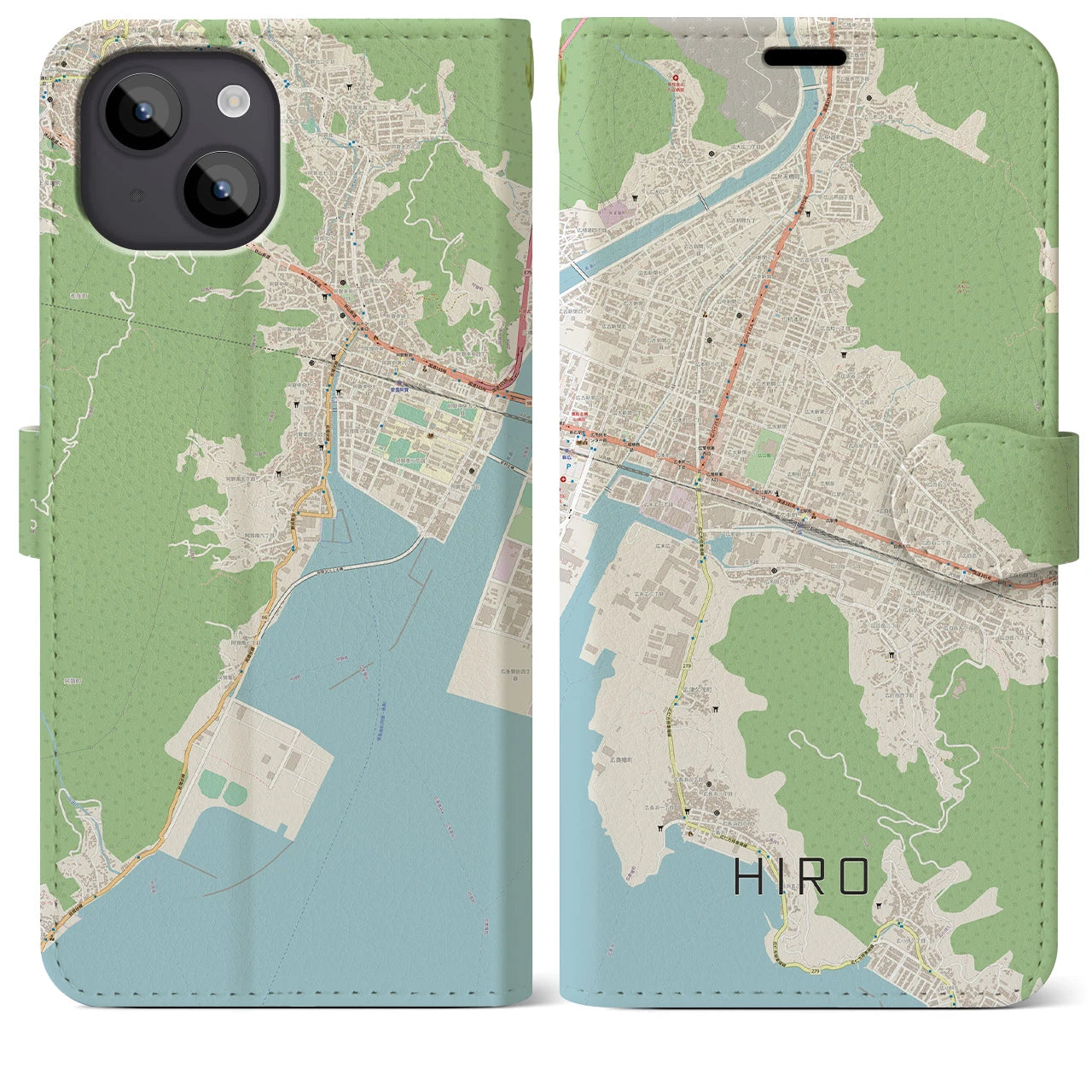 【広(広島県)】地図柄iPhoneケース(手帳タイプ)ナチュラル・iPhone 14 Plus 用