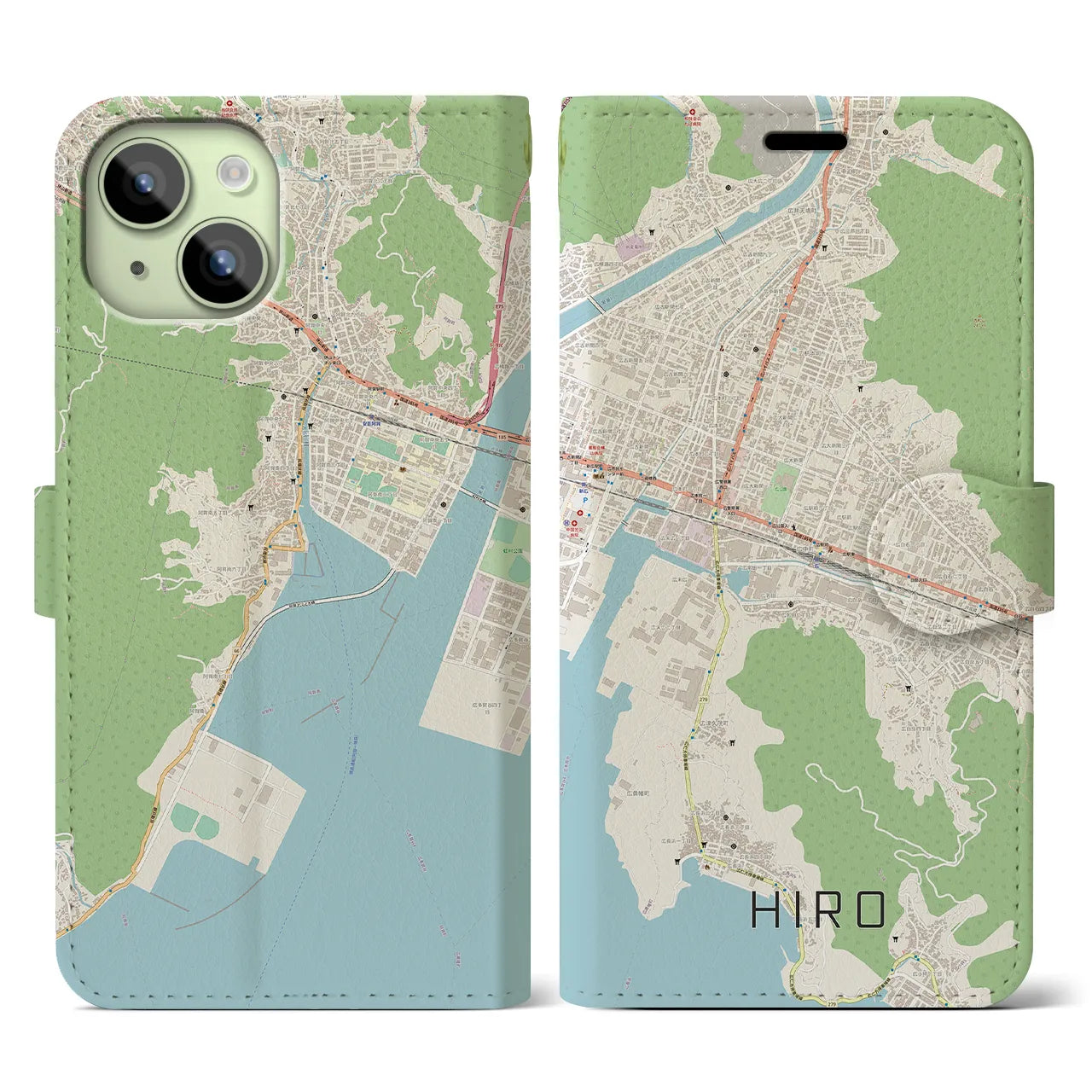 【広(広島県)】地図柄iPhoneケース(手帳タイプ)ナチュラル・iPhone 15 用