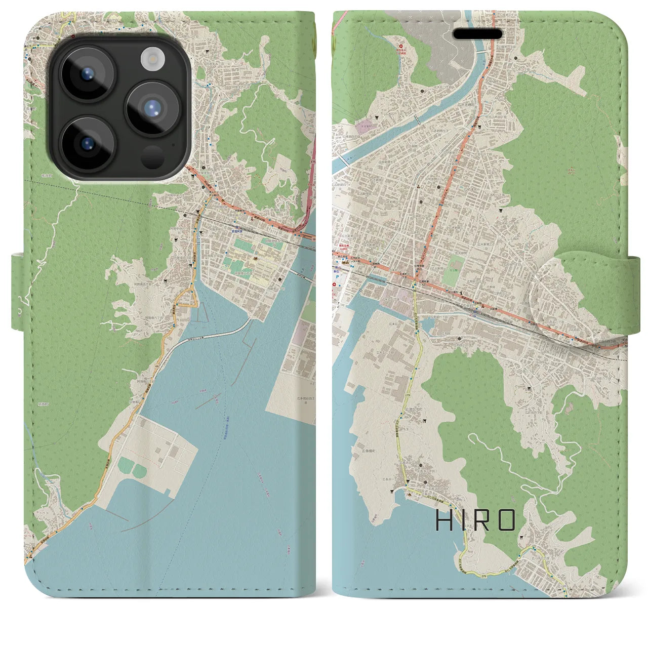 【広(広島県)】地図柄iPhoneケース(手帳タイプ)ナチュラル・iPhone 15 Pro Max 用