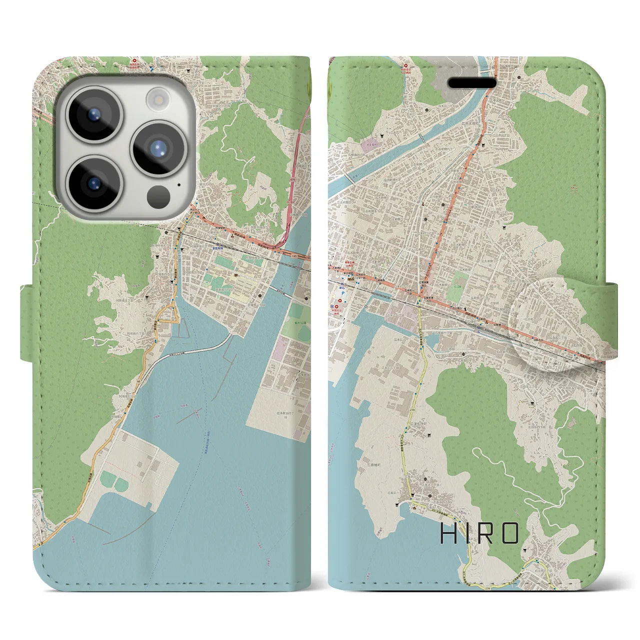 【広(広島県)】地図柄iPhoneケース(手帳タイプ)ナチュラル・iPhone 15 Pro 用