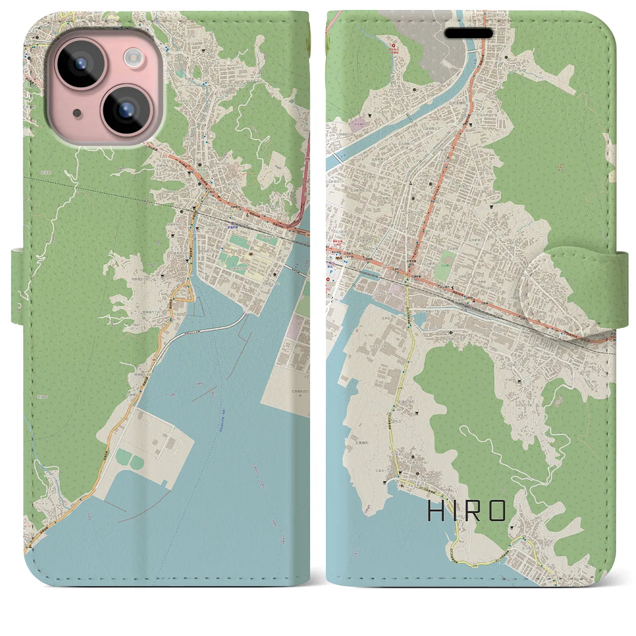【広(広島県)】地図柄iPhoneケース(手帳タイプ)ナチュラル・iPhone 15 Plus 用