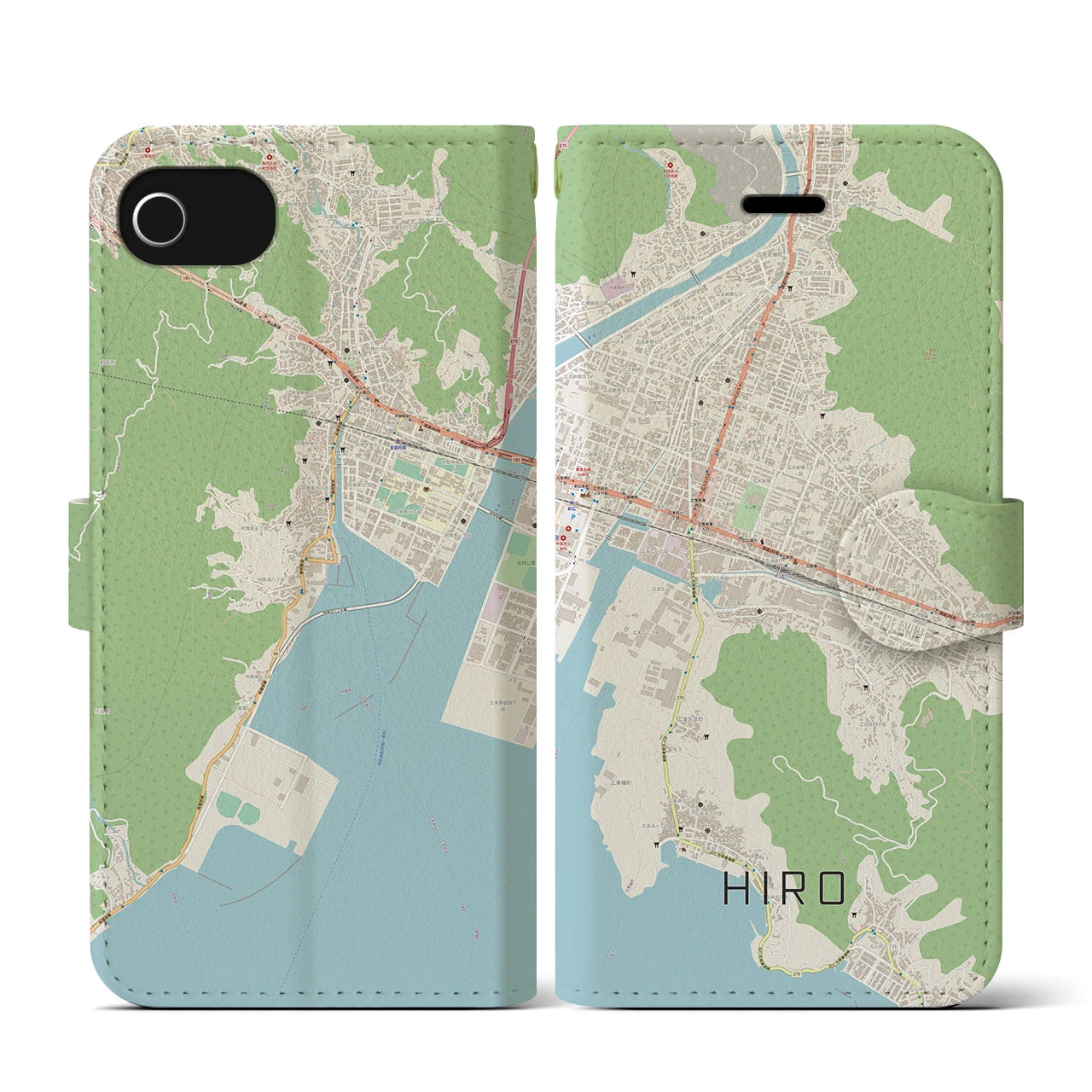 【広(広島県)】地図柄iPhoneケース(手帳タイプ)ナチュラル・iPhone SE(第3 / 第2世代) / 8 / 7 / 6s / 6 用