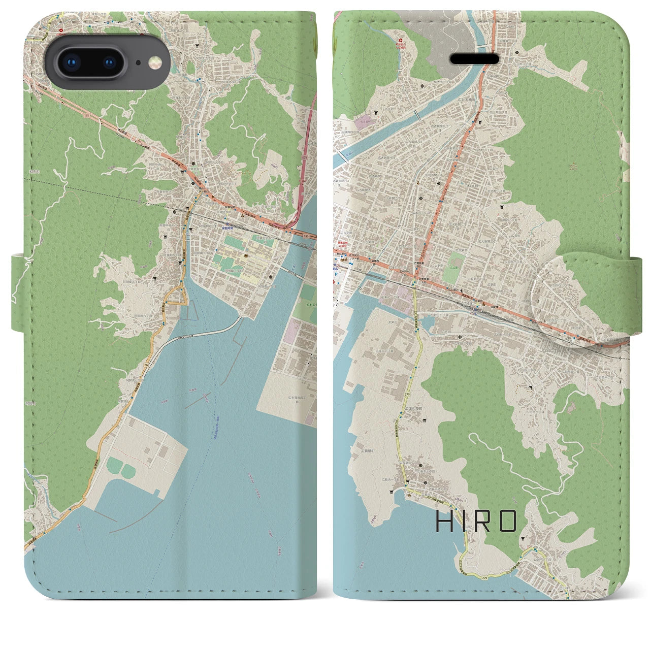 【広(広島県)】地図柄iPhoneケース(手帳タイプ)ナチュラル・iPhone 8Plus /7Plus / 6sPlus / 6Plus 用
