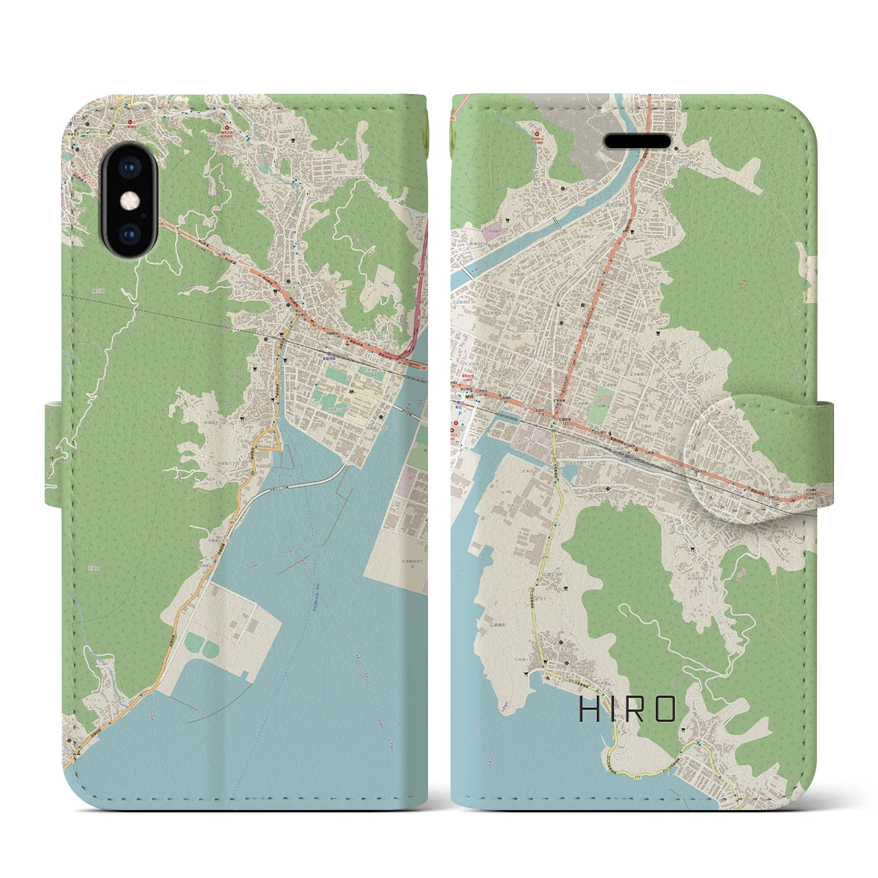 【広(広島県)】地図柄iPhoneケース(手帳タイプ)ナチュラル・iPhone XS / X 用