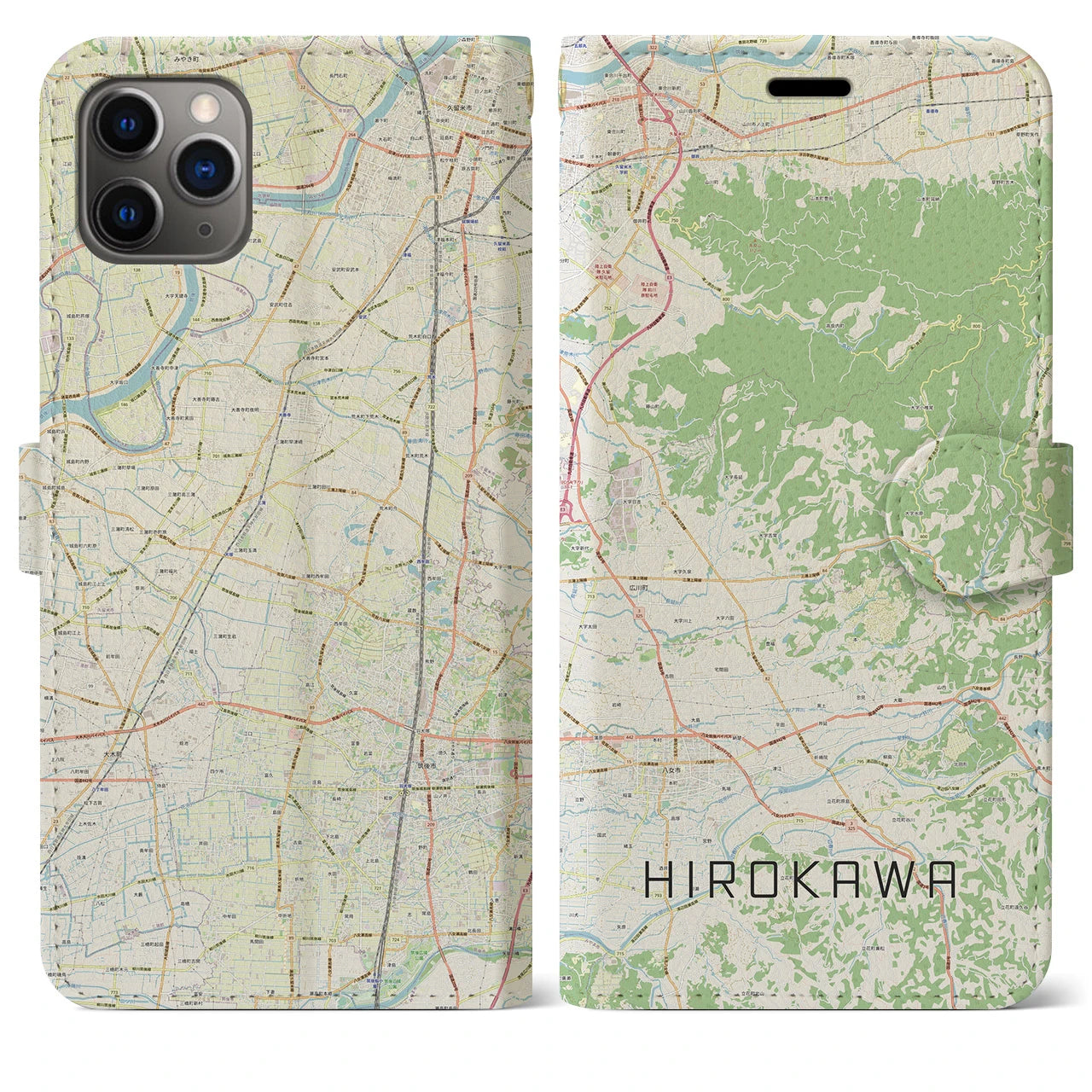 【広川(福岡県)】地図柄iPhoneケース(手帳タイプ)ナチュラル・iPhone 11 Pro Max 用