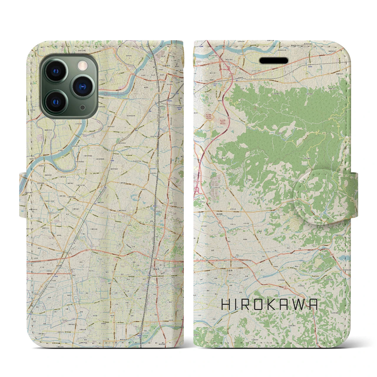 【広川(福岡県)】地図柄iPhoneケース(手帳タイプ)ナチュラル・iPhone 11 Pro 用