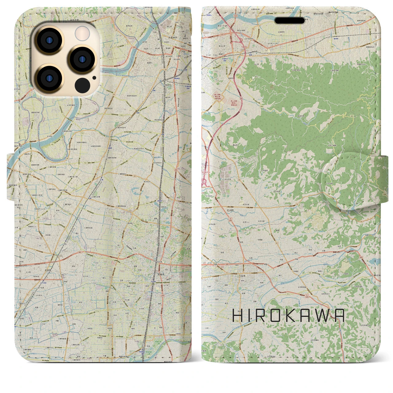 【広川(福岡県)】地図柄iPhoneケース(手帳タイプ)ナチュラル・iPhone 12 Pro Max 用