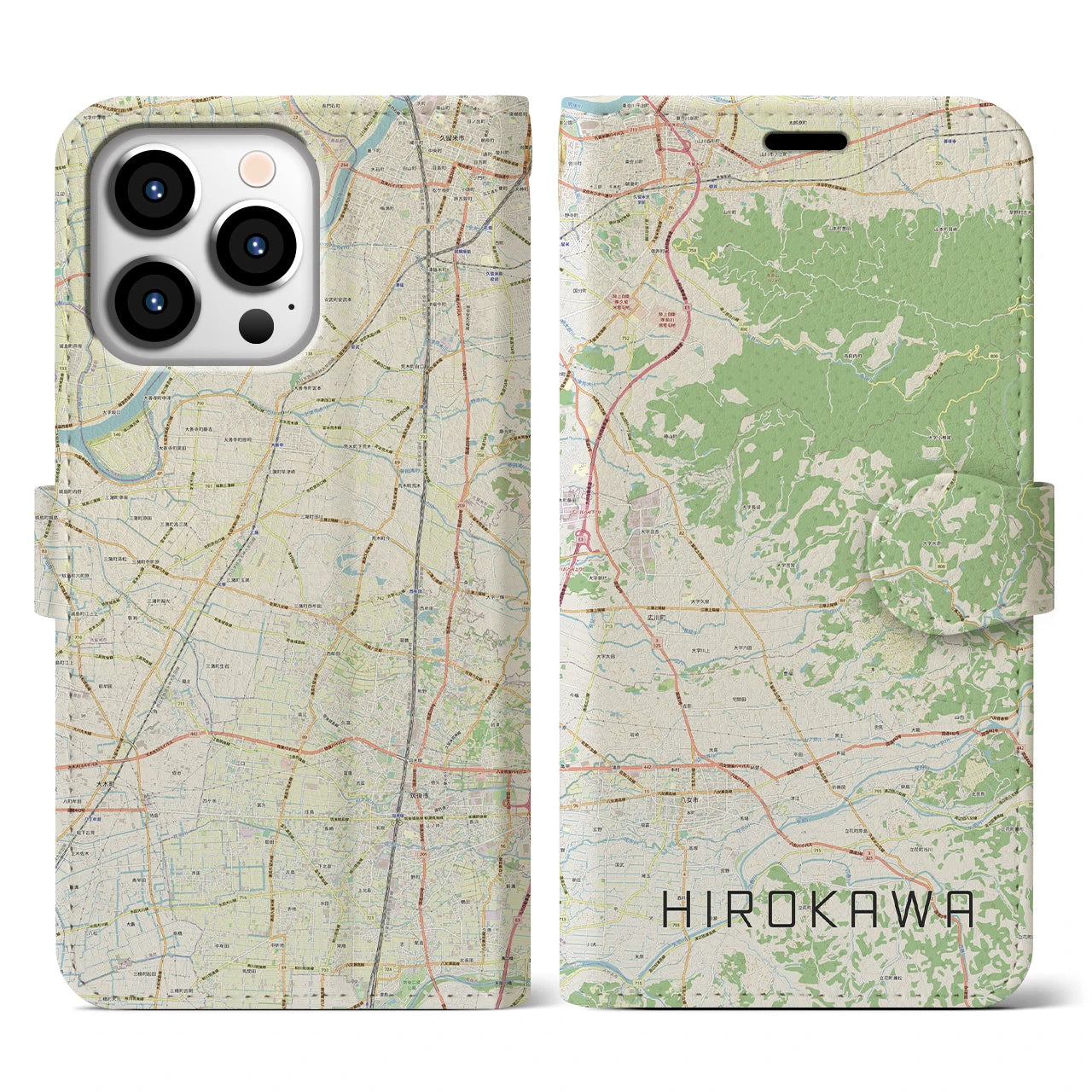 【広川(福岡県)】地図柄iPhoneケース(手帳タイプ)ナチュラル・iPhone 13 Pro 用