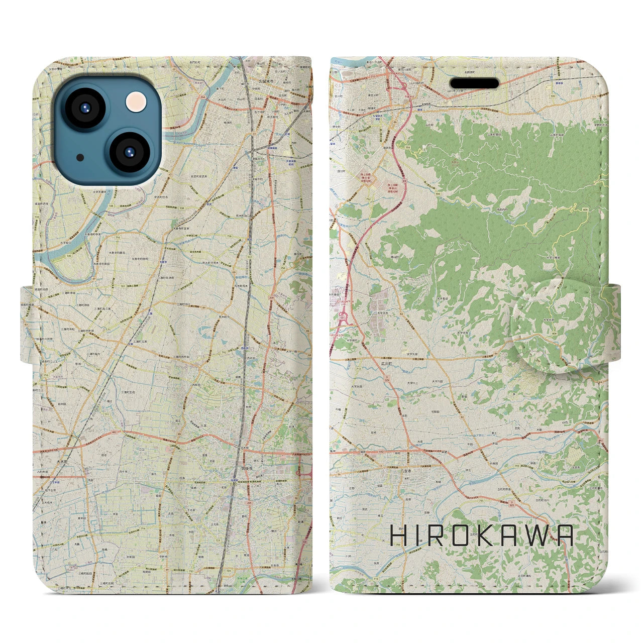 【広川(福岡県)】地図柄iPhoneケース(手帳タイプ)ナチュラル・iPhone 13 用