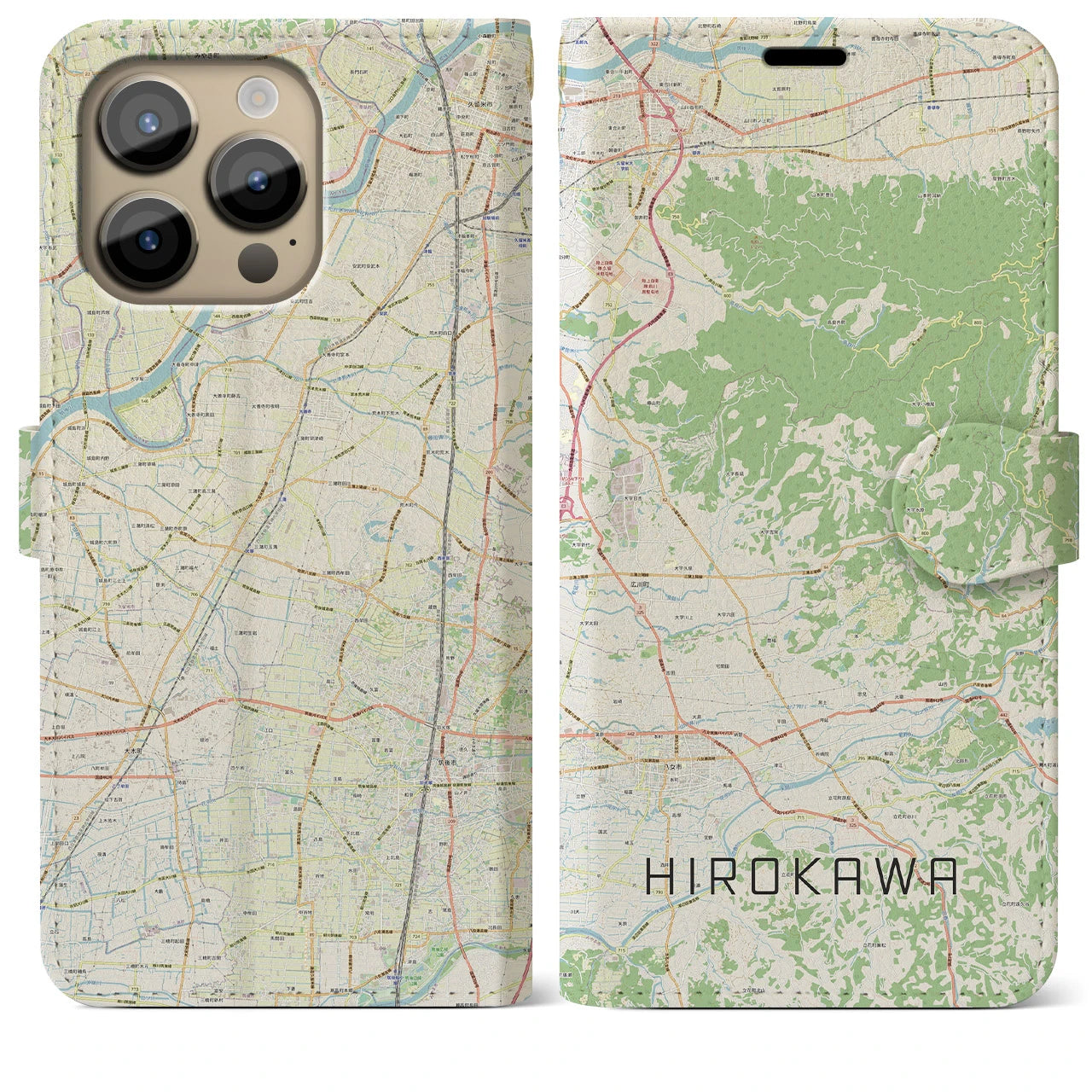 【広川(福岡県)】地図柄iPhoneケース(手帳タイプ)ナチュラル・iPhone 14 Pro Max 用
