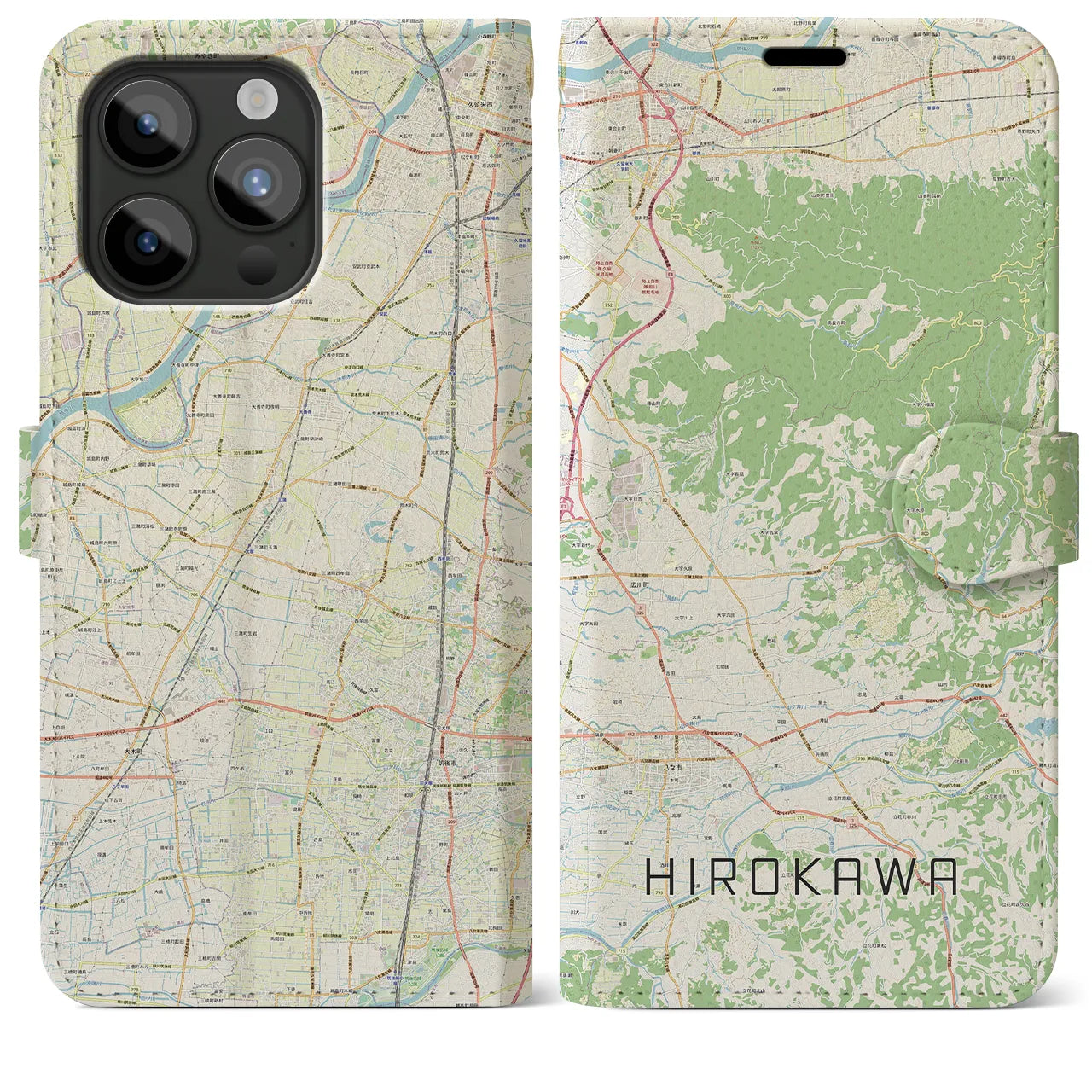 【広川(福岡県)】地図柄iPhoneケース(手帳タイプ)ナチュラル・iPhone 15 Pro Max 用