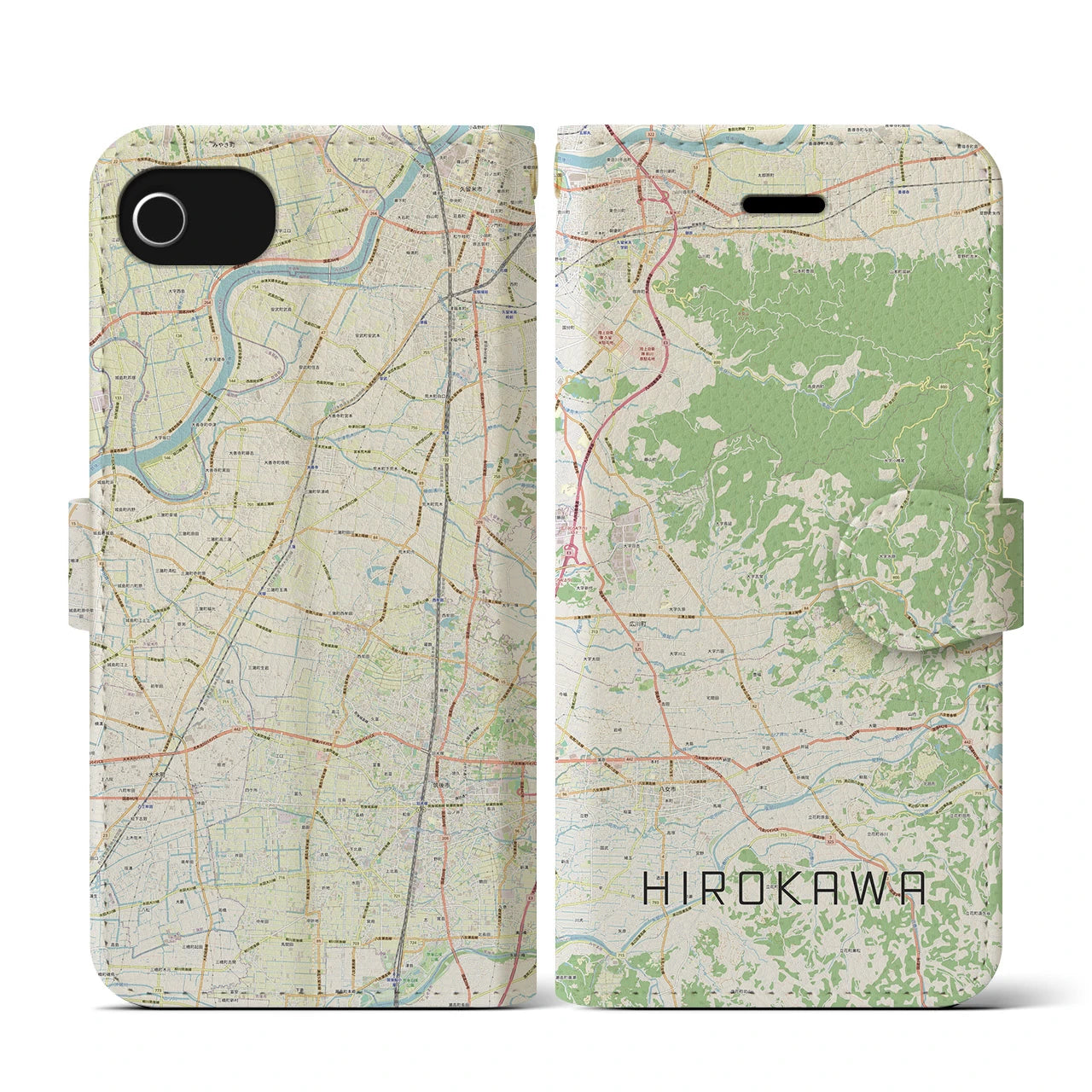 【広川(福岡県)】地図柄iPhoneケース(手帳タイプ)ナチュラル・iPhone SE(第3 / 第2世代) / 8 / 7 / 6s / 6 用