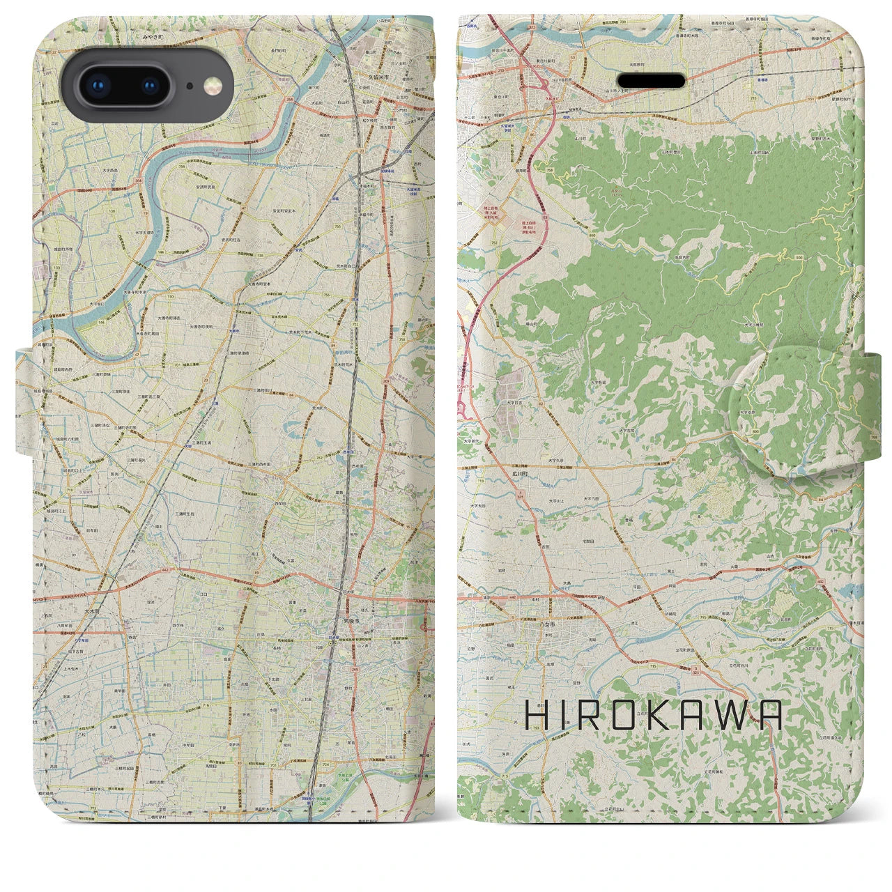 【広川(福岡県)】地図柄iPhoneケース(手帳タイプ)ナチュラル・iPhone 8Plus /7Plus / 6sPlus / 6Plus 用