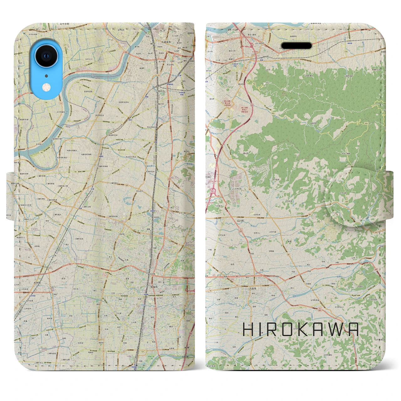 【広川(福岡県)】地図柄iPhoneケース(手帳タイプ)ナチュラル・iPhone XR 用