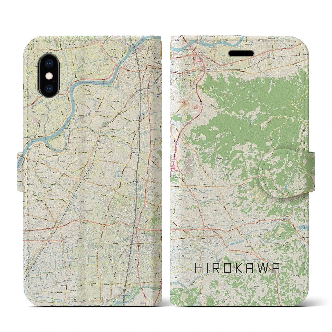 【広川(福岡県)】地図柄iPhoneケース(手帳タイプ)ナチュラル・iPhone XS / X 用