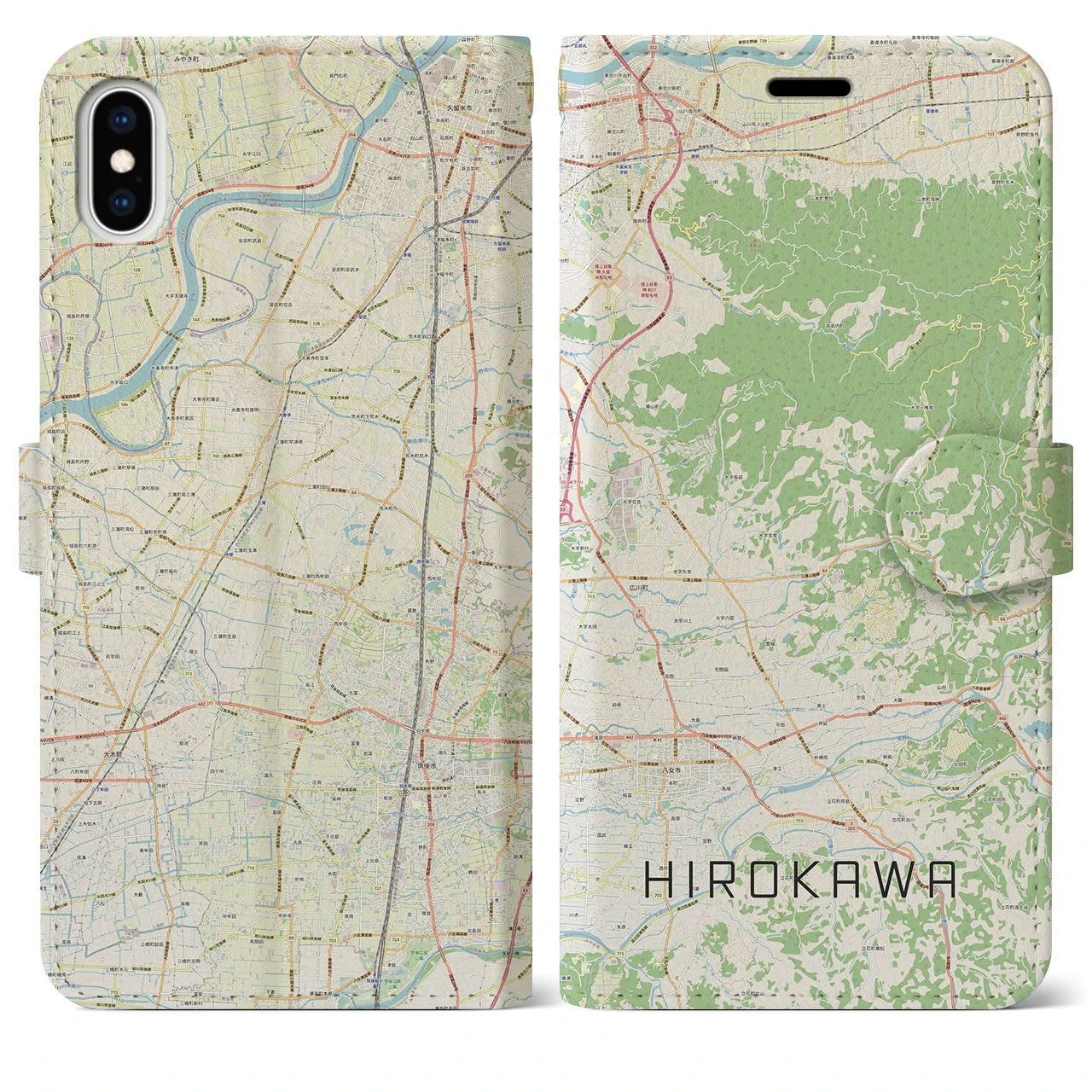 【広川(福岡県)】地図柄iPhoneケース(手帳タイプ)ナチュラル・iPhone XS Max 用