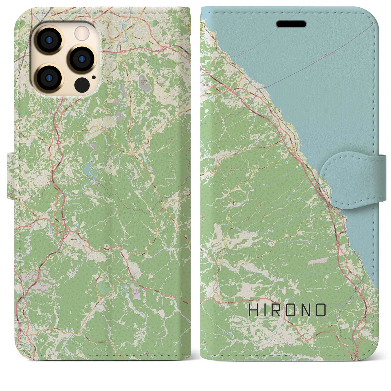 【洋野(岩手県)】地図柄iPhoneケース(手帳タイプ)ナチュラル・iPhone 12 Pro Max 用