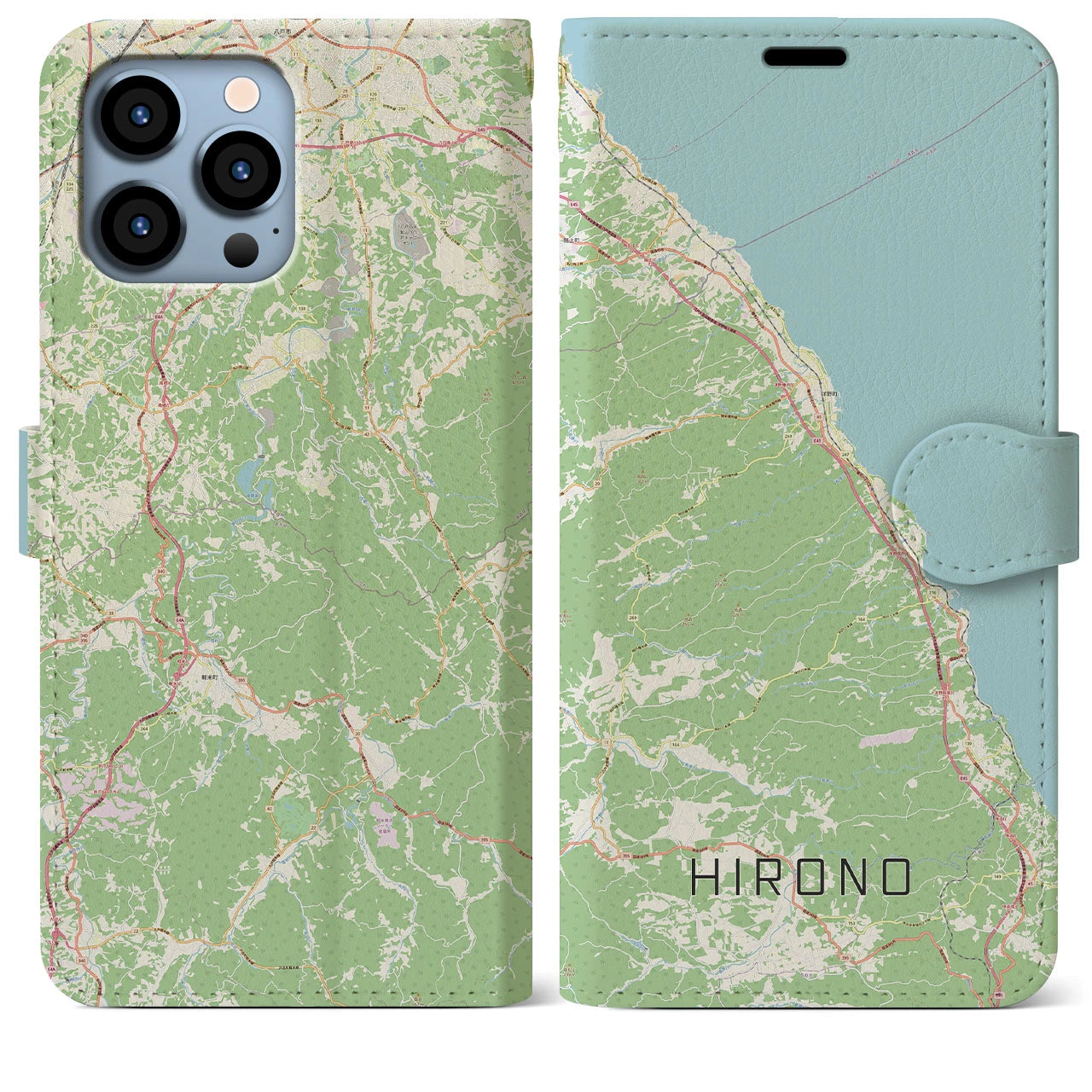 【洋野(岩手県)】地図柄iPhoneケース(手帳タイプ)ナチュラル・iPhone 13 Pro Max 用