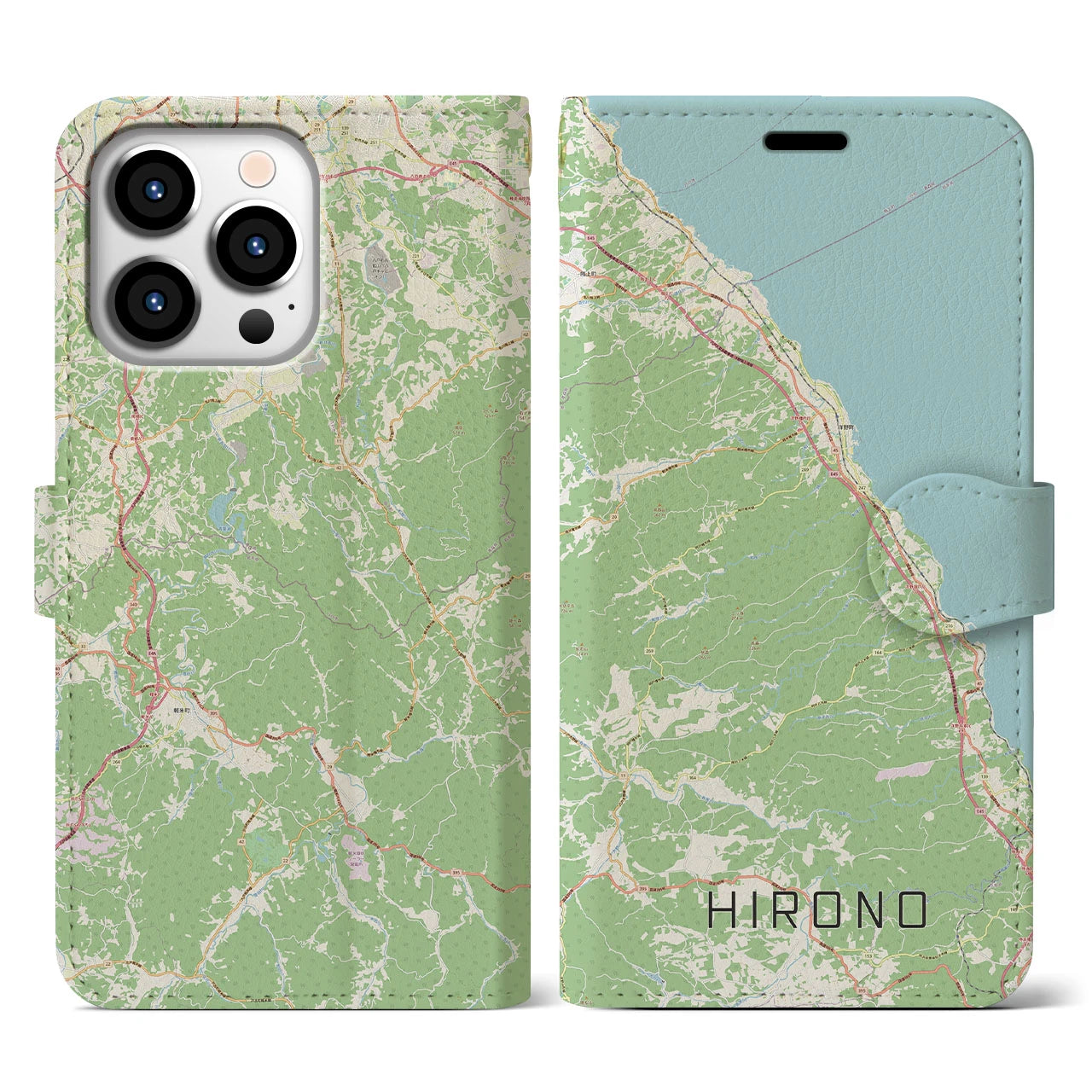 【洋野(岩手県)】地図柄iPhoneケース(手帳タイプ)ナチュラル・iPhone 13 Pro 用