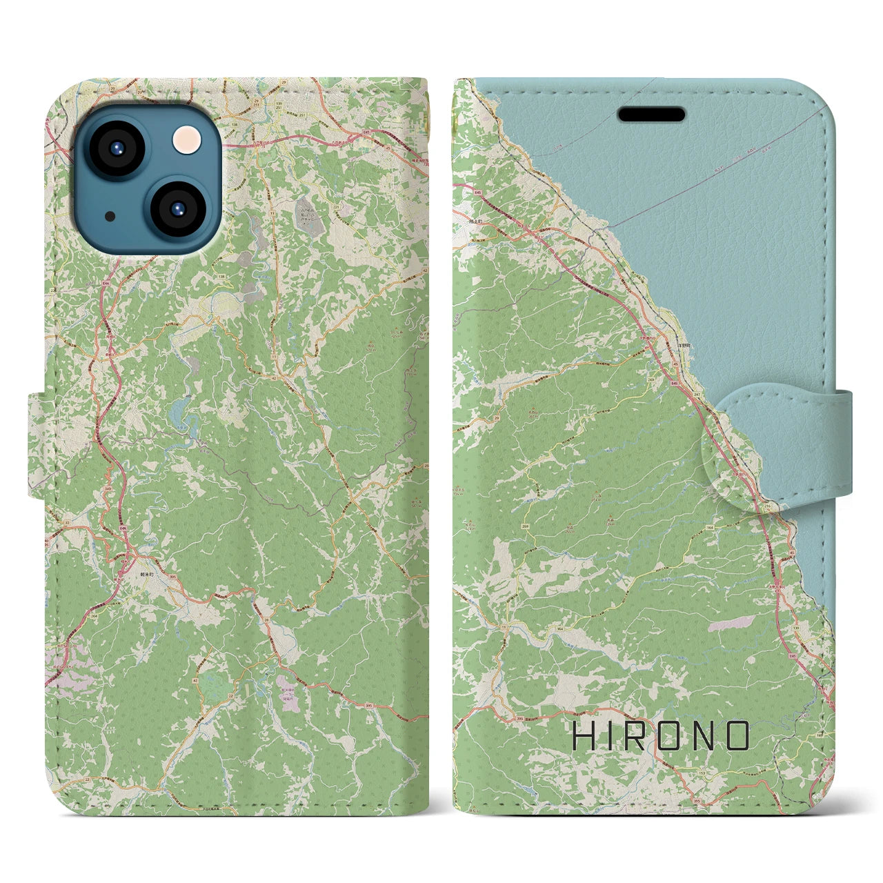 【洋野(岩手県)】地図柄iPhoneケース(手帳タイプ)ナチュラル・iPhone 13 用