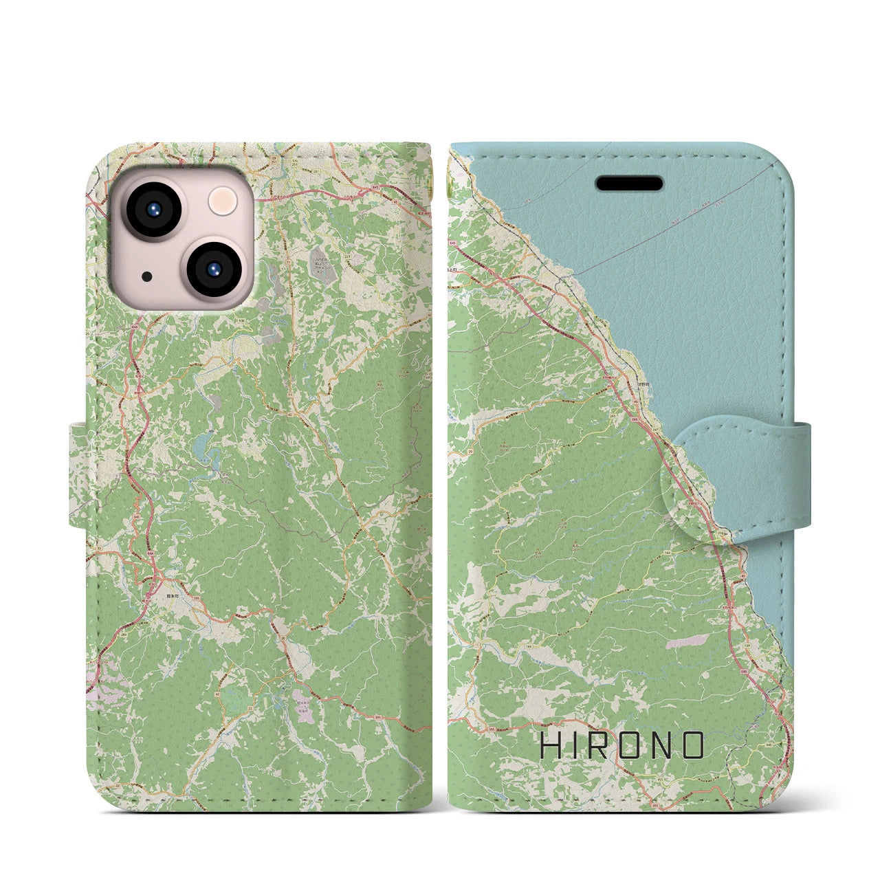 【洋野(岩手県)】地図柄iPhoneケース(手帳タイプ)ナチュラル・iPhone 13 mini 用