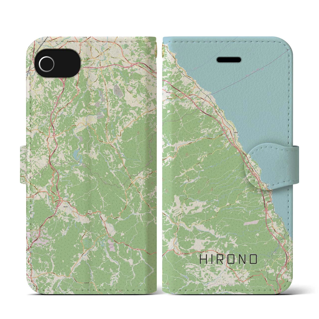 【洋野(岩手県)】地図柄iPhoneケース(手帳タイプ)ナチュラル・iPhone SE(第3 / 第2世代) / 8 / 7 / 6s / 6 用