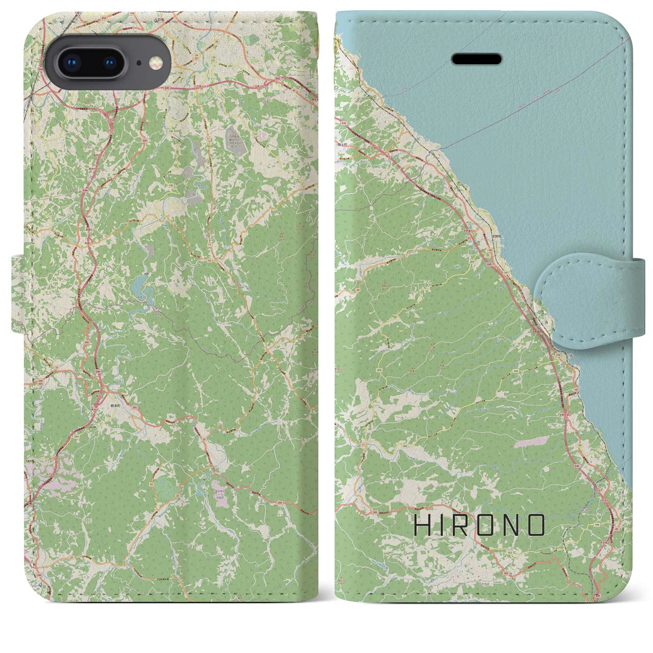 【洋野(岩手県)】地図柄iPhoneケース(手帳タイプ)ナチュラル・iPhone 8Plus /7Plus / 6sPlus / 6Plus 用