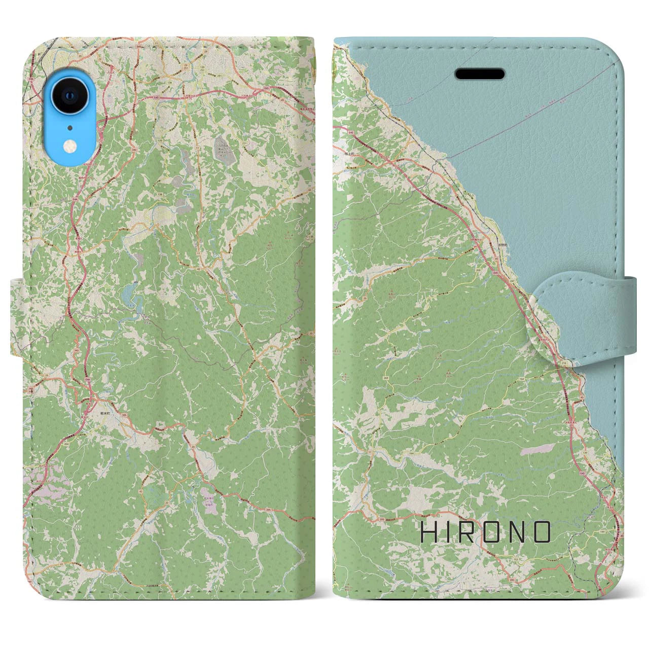 【洋野(岩手県)】地図柄iPhoneケース(手帳タイプ)ナチュラル・iPhone XR 用