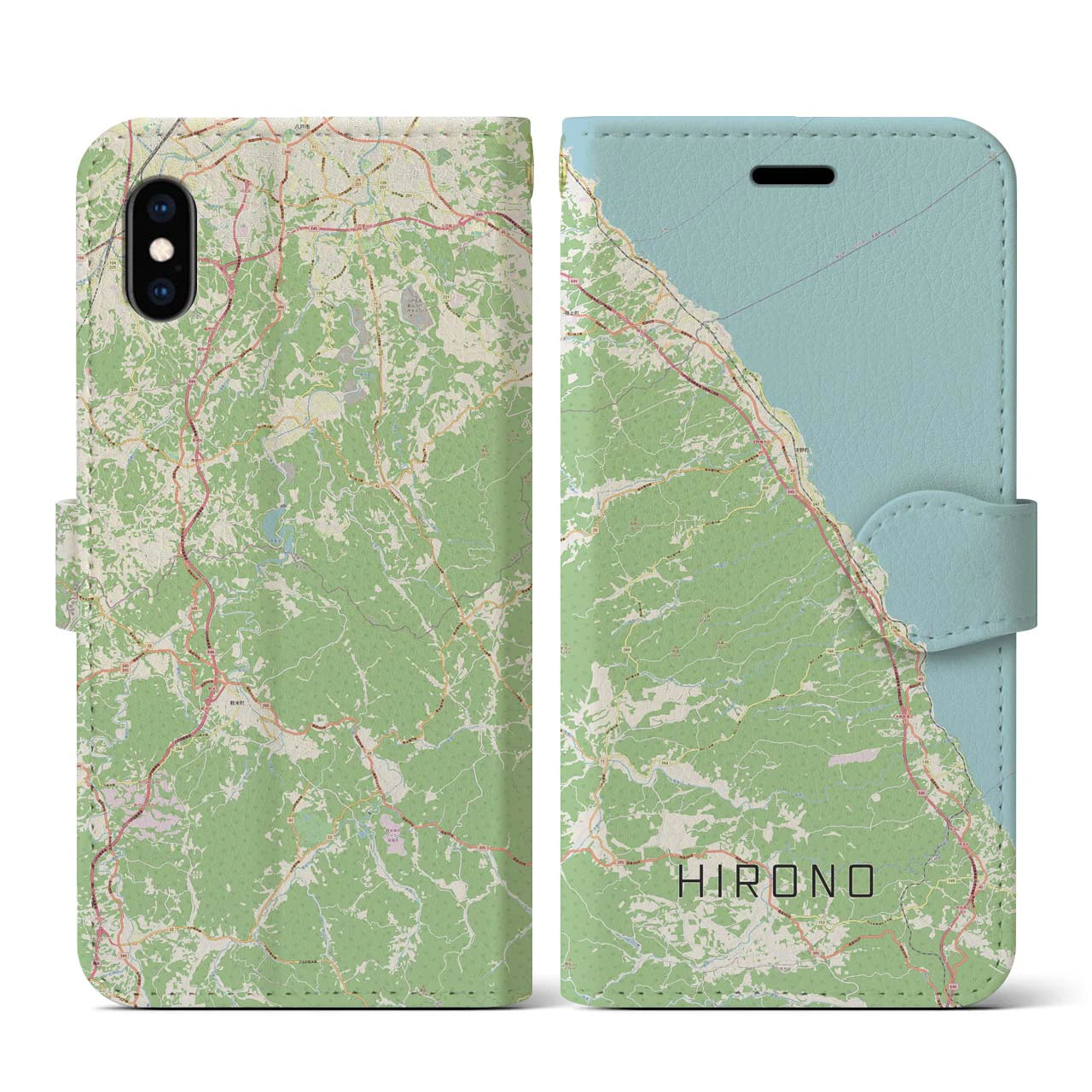 【洋野(岩手県)】地図柄iPhoneケース(手帳タイプ)ナチュラル・iPhone XS / X 用