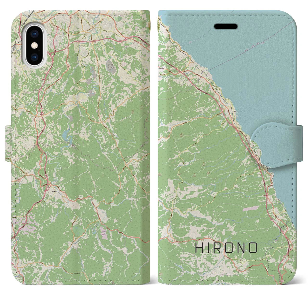 【洋野(岩手県)】地図柄iPhoneケース(手帳タイプ)ナチュラル・iPhone XS Max 用