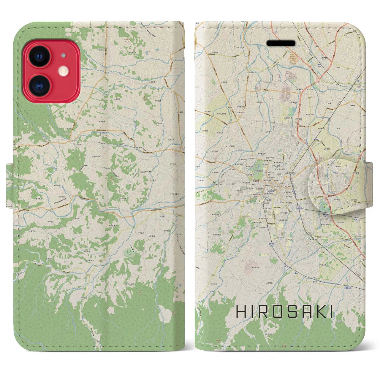 【弘前(青森県)】地図柄iPhoneケース(手帳タイプ)ナチュラル・iPhone 11 用