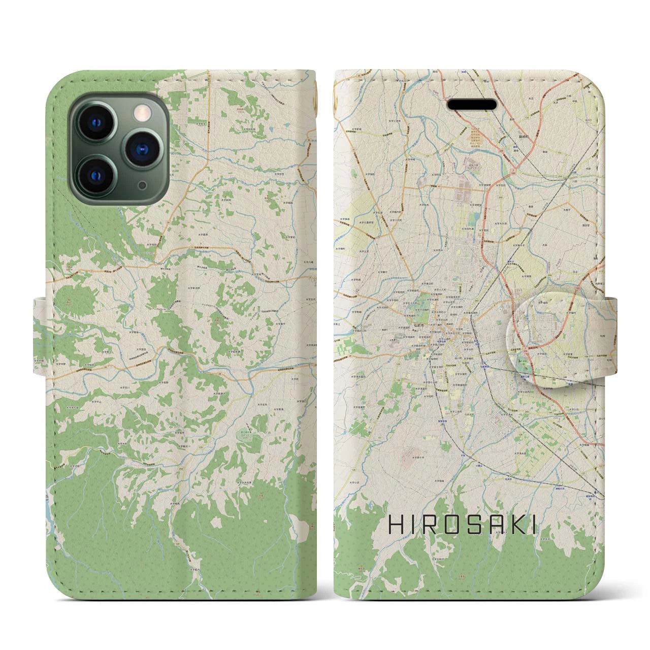 【弘前(青森県)】地図柄iPhoneケース(手帳タイプ)ナチュラル・iPhone 11 Pro 用