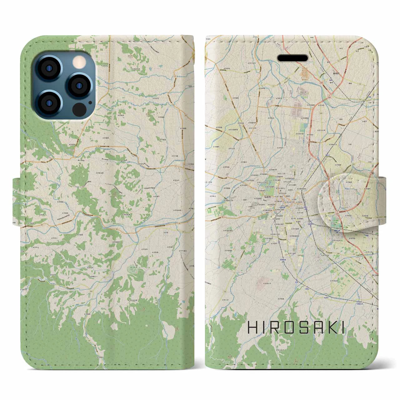 【弘前(青森県)】地図柄iPhoneケース(手帳タイプ)ナチュラル・iPhone 12 / 12 Pro 用