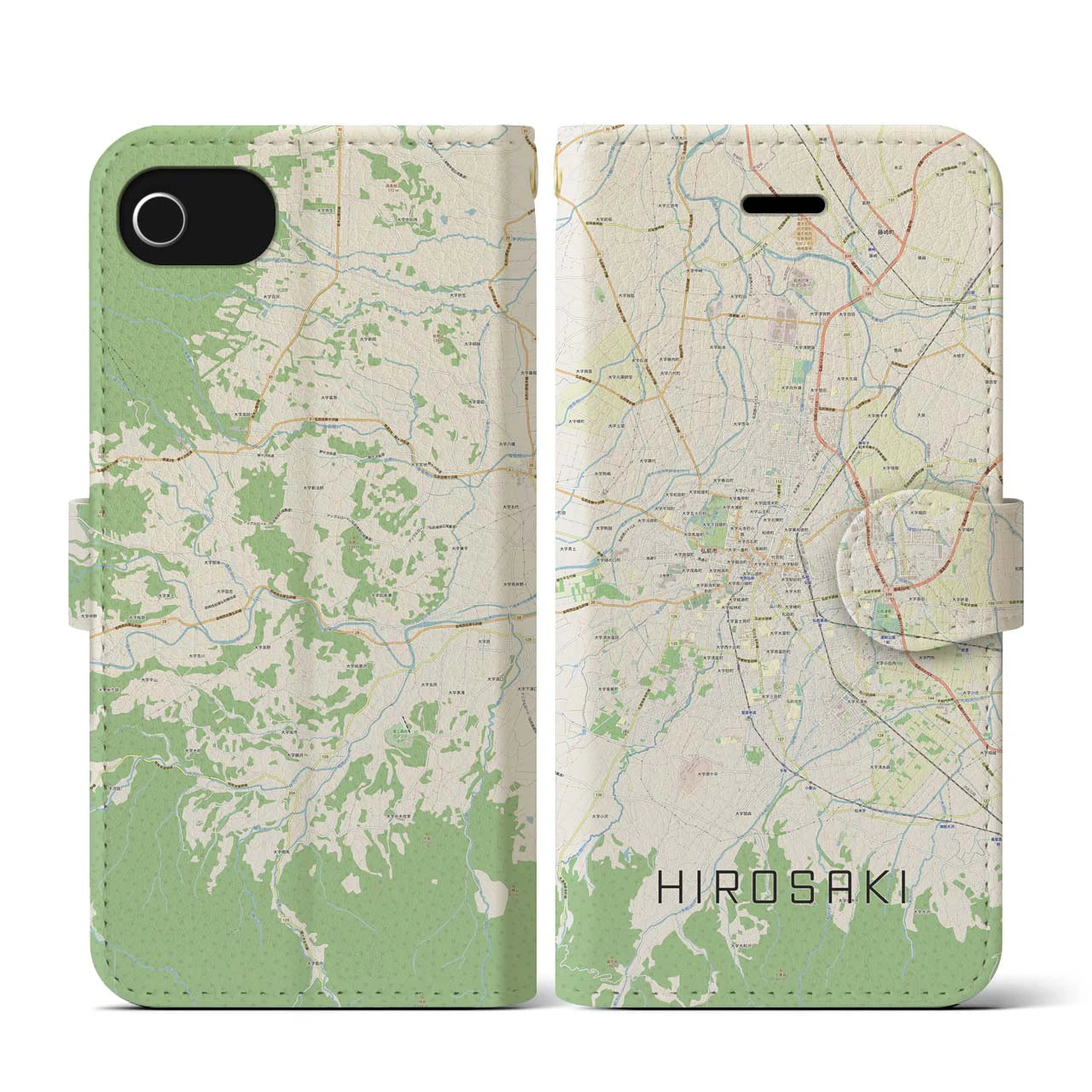 【弘前(青森県)】地図柄iPhoneケース(手帳タイプ)ナチュラル・iPhone SE(第3 / 第2世代) / 8 / 7 / 6s / 6 用