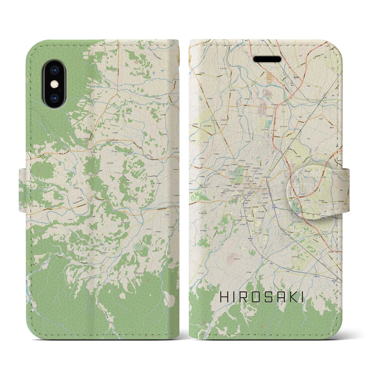 【弘前(青森県)】地図柄iPhoneケース(手帳タイプ)ナチュラル・iPhone XS / X 用