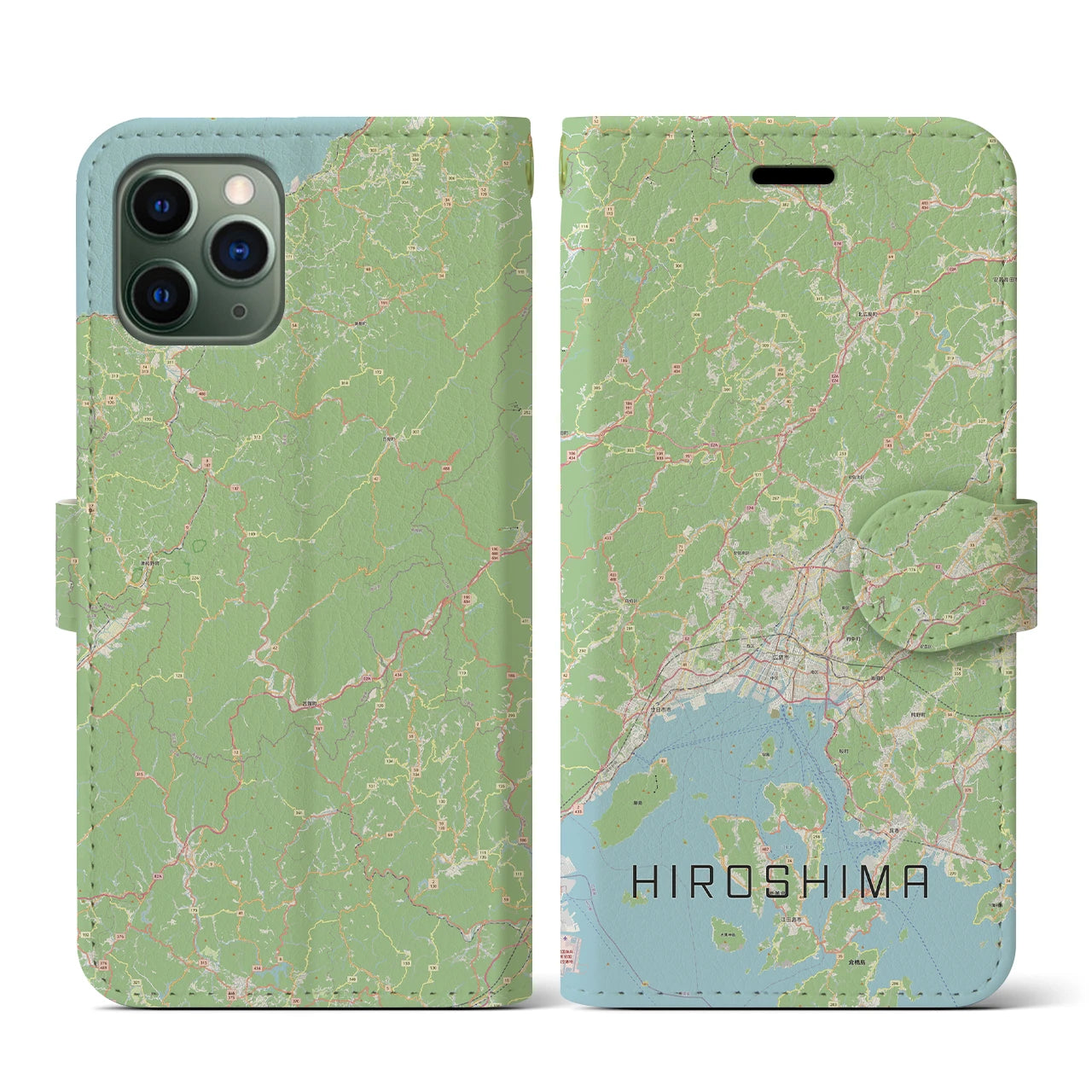 【広島2(広島県)】地図柄iPhoneケース(手帳タイプ)ナチュラル・iPhone 11 Pro 用