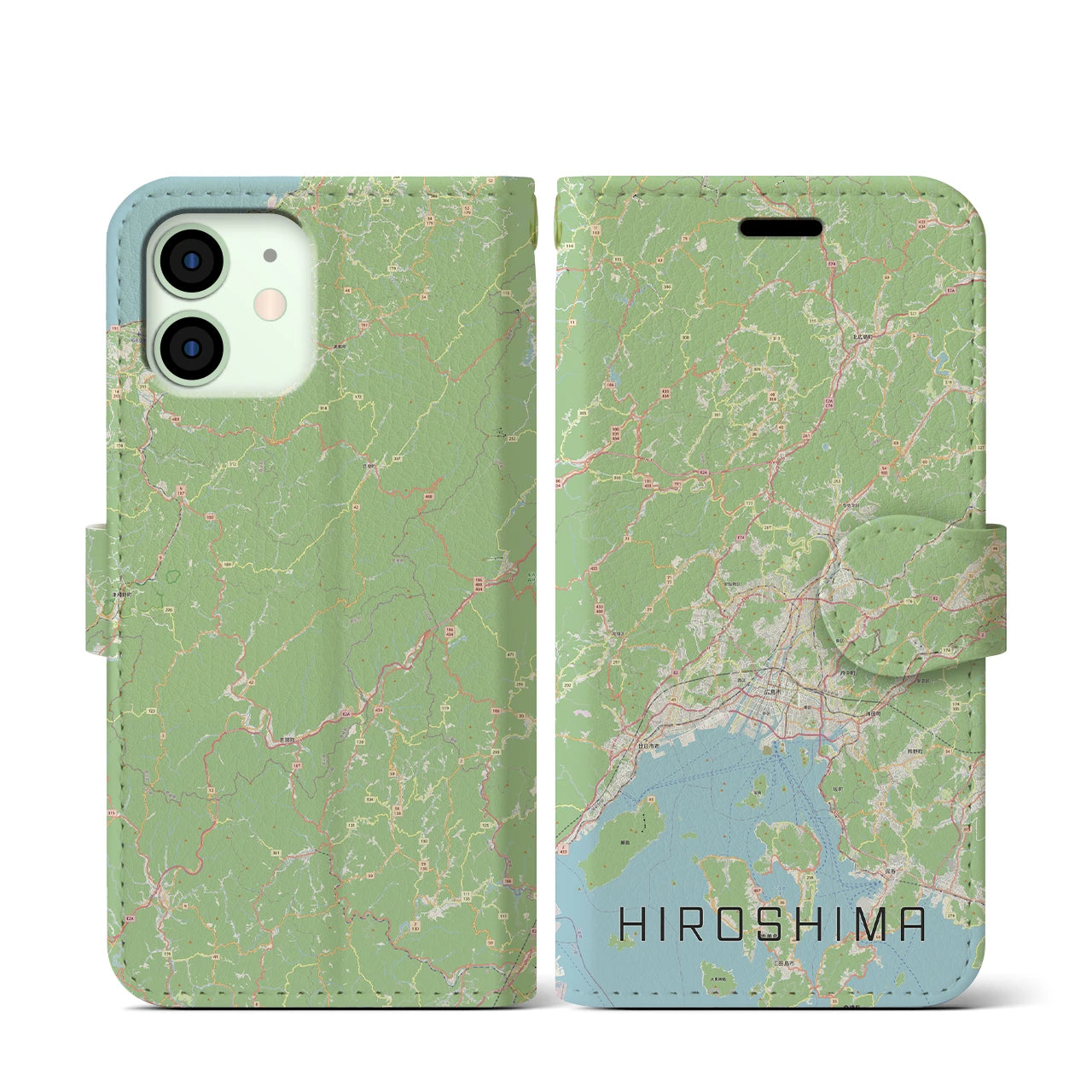 【広島2(広島県)】地図柄iPhoneケース(手帳タイプ)ナチュラル・iPhone 12 mini 用