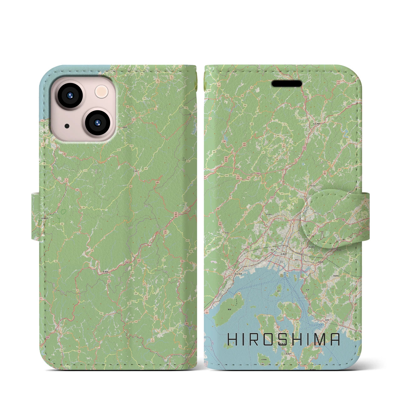 【広島2(広島県)】地図柄iPhoneケース(手帳タイプ)ナチュラル・iPhone 13 mini 用