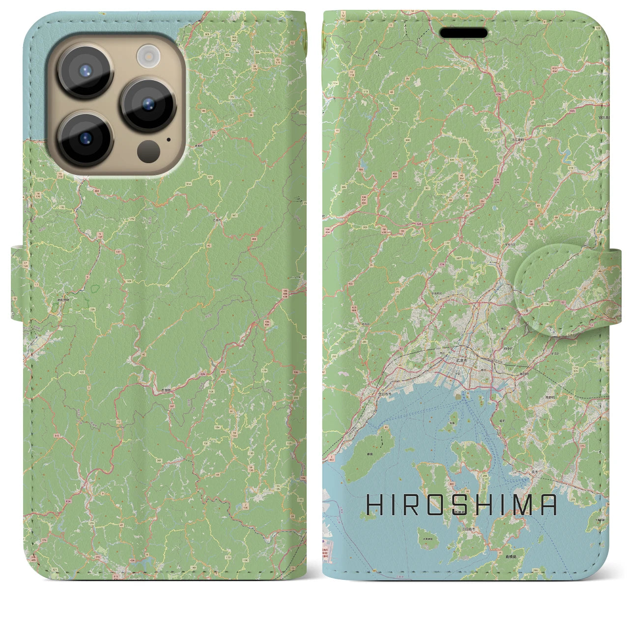 【広島2(広島県)】地図柄iPhoneケース(手帳タイプ)ナチュラル・iPhone 14 Pro Max 用
