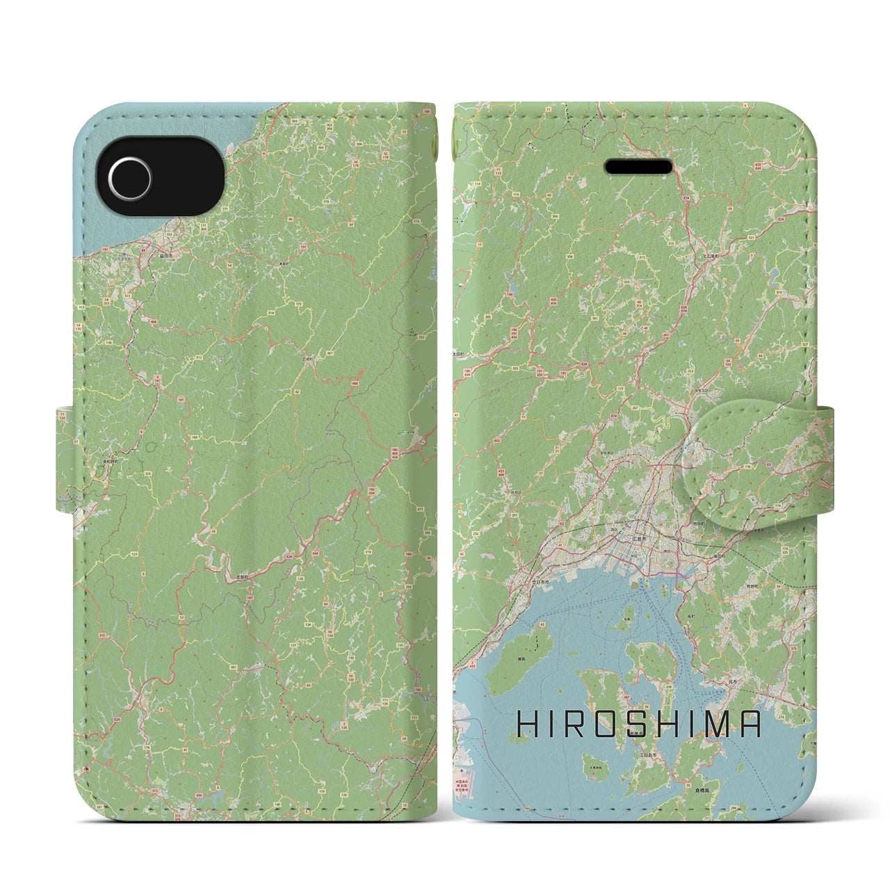【広島2(広島県)】地図柄iPhoneケース(手帳タイプ)ナチュラル・iPhone SE(第3 / 第2世代) / 8 / 7 / 6s / 6 用