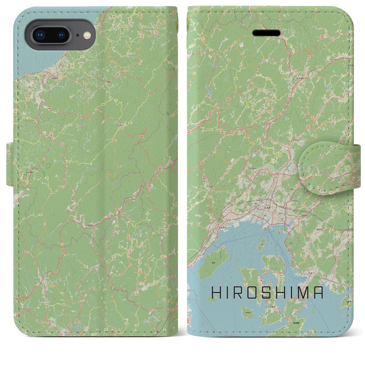 【広島2(広島県)】地図柄iPhoneケース(手帳タイプ)ナチュラル・iPhone 8Plus /7Plus / 6sPlus / 6Plus 用