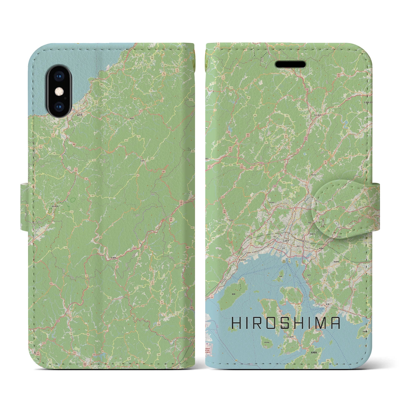 【広島2(広島県)】地図柄iPhoneケース(手帳タイプ)ナチュラル・iPhone XS / X 用