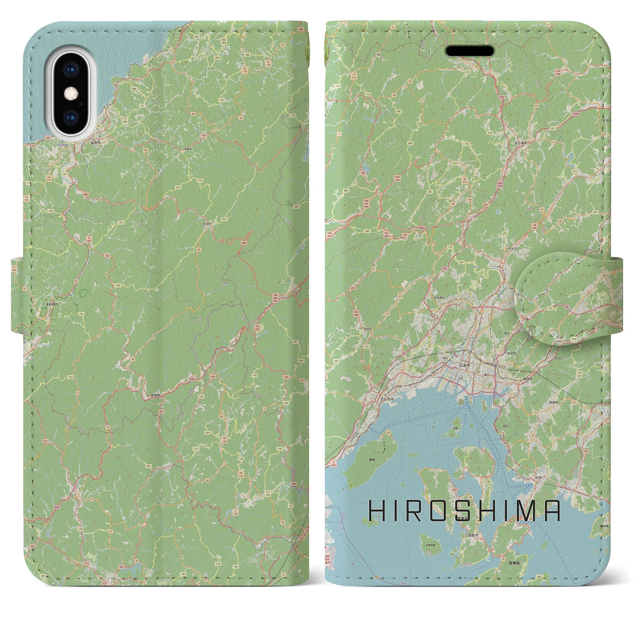 【広島2(広島県)】地図柄iPhoneケース(手帳タイプ)ナチュラル・iPhone XS Max 用