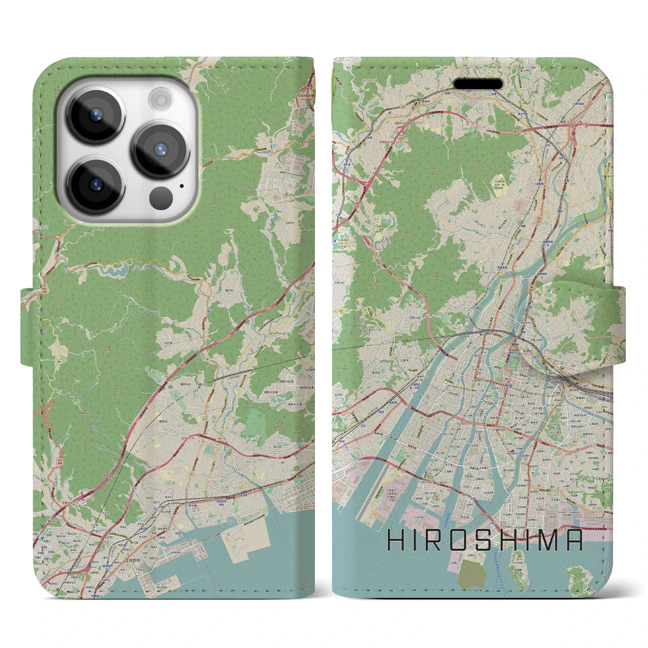 【広島(広島県)】地図柄iPhoneケース(手帳タイプ)ナチュラル・iPhone 14 Pro 用