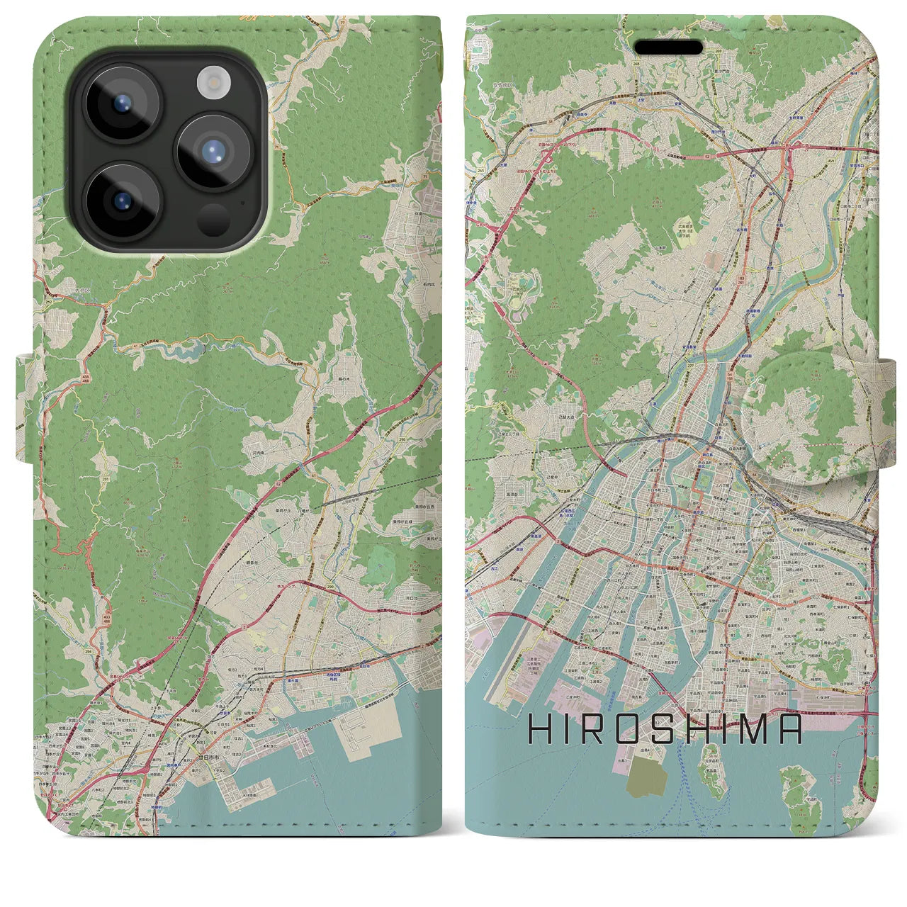 【広島(広島県)】地図柄iPhoneケース(手帳タイプ)ナチュラル・iPhone 15 Pro Max 用