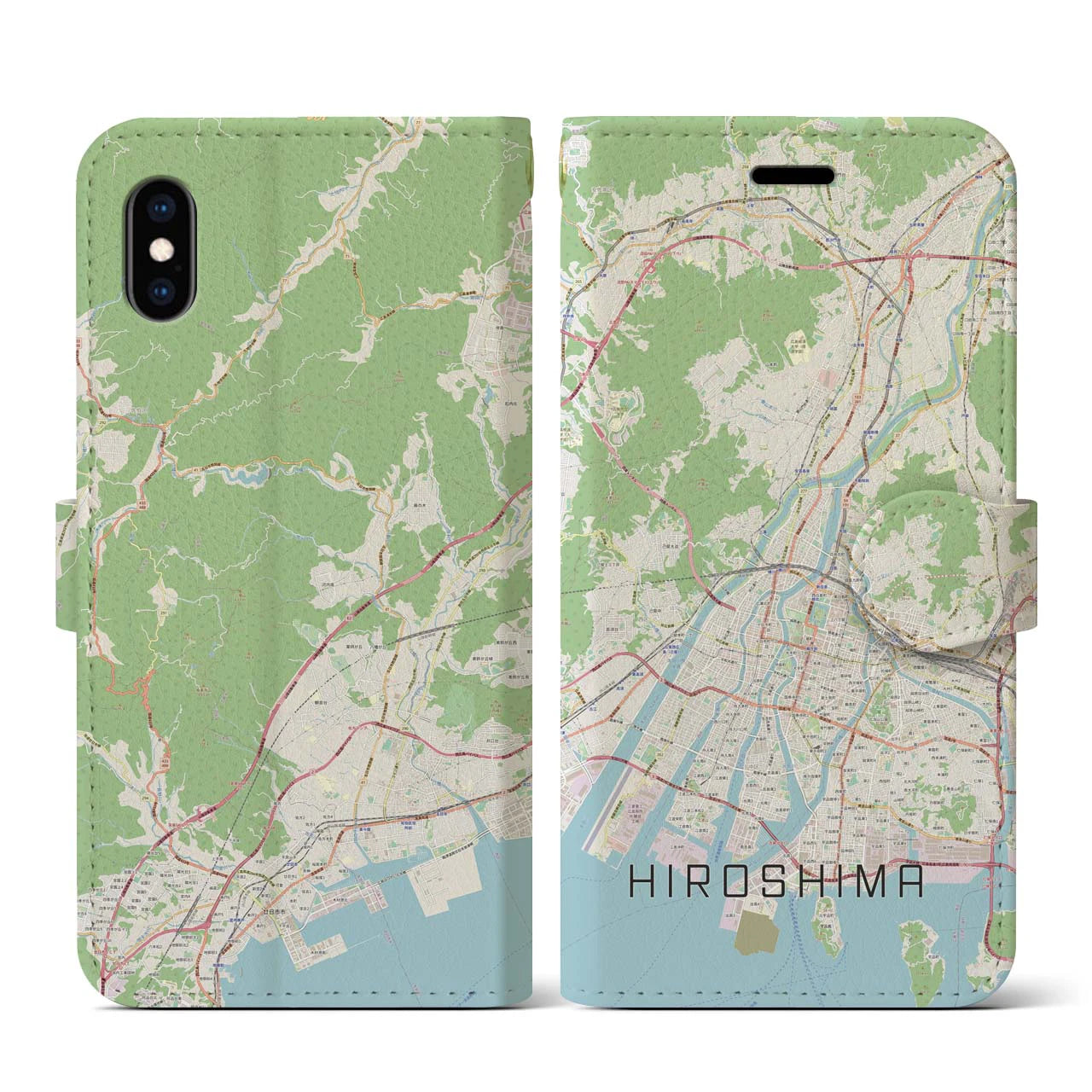 【広島(広島県)】地図柄iPhoneケース(手帳タイプ)ナチュラル・iPhone XS / X 用